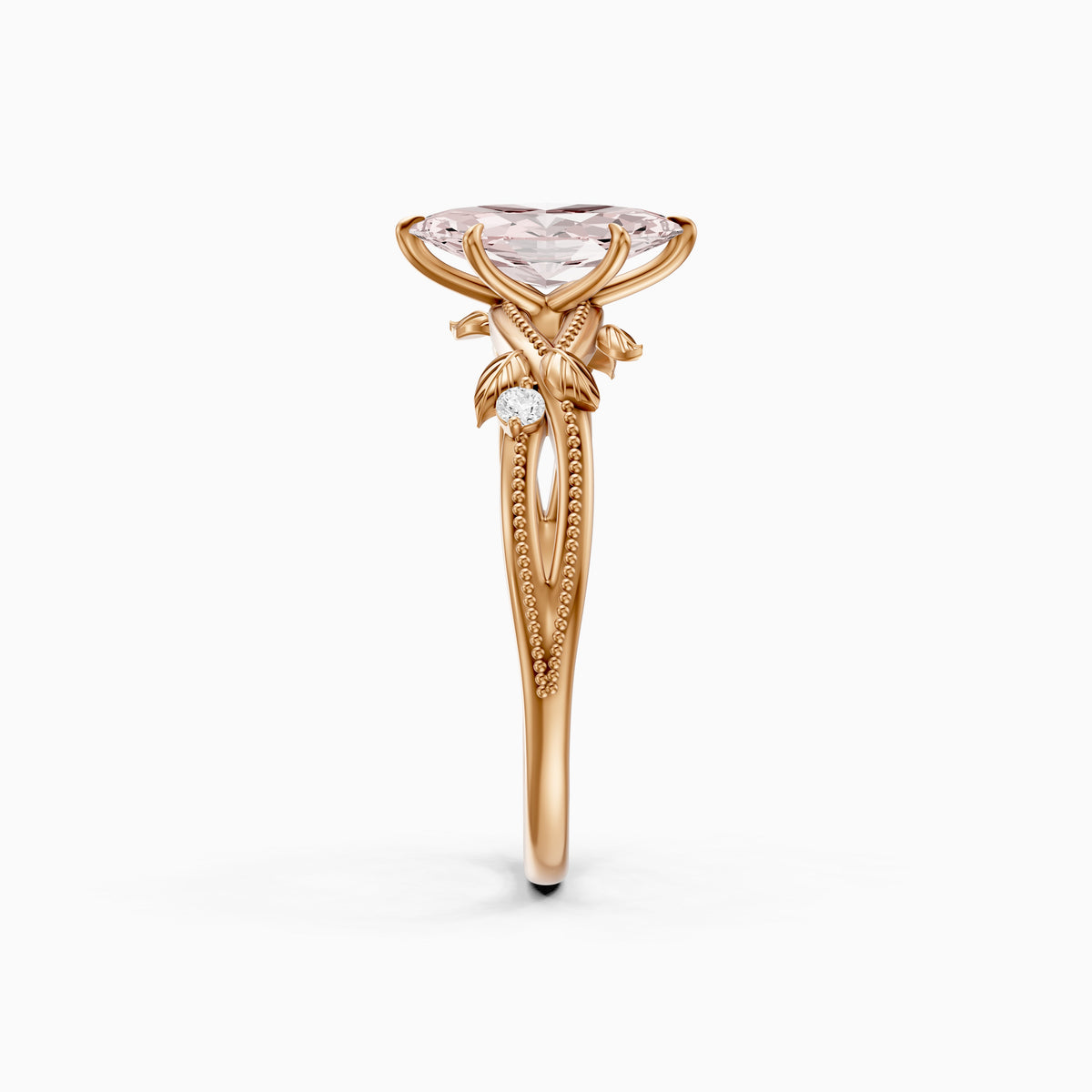 Bronte Marquise Pink Lab Grown Diamond Nature Inspired Split Shank Ring