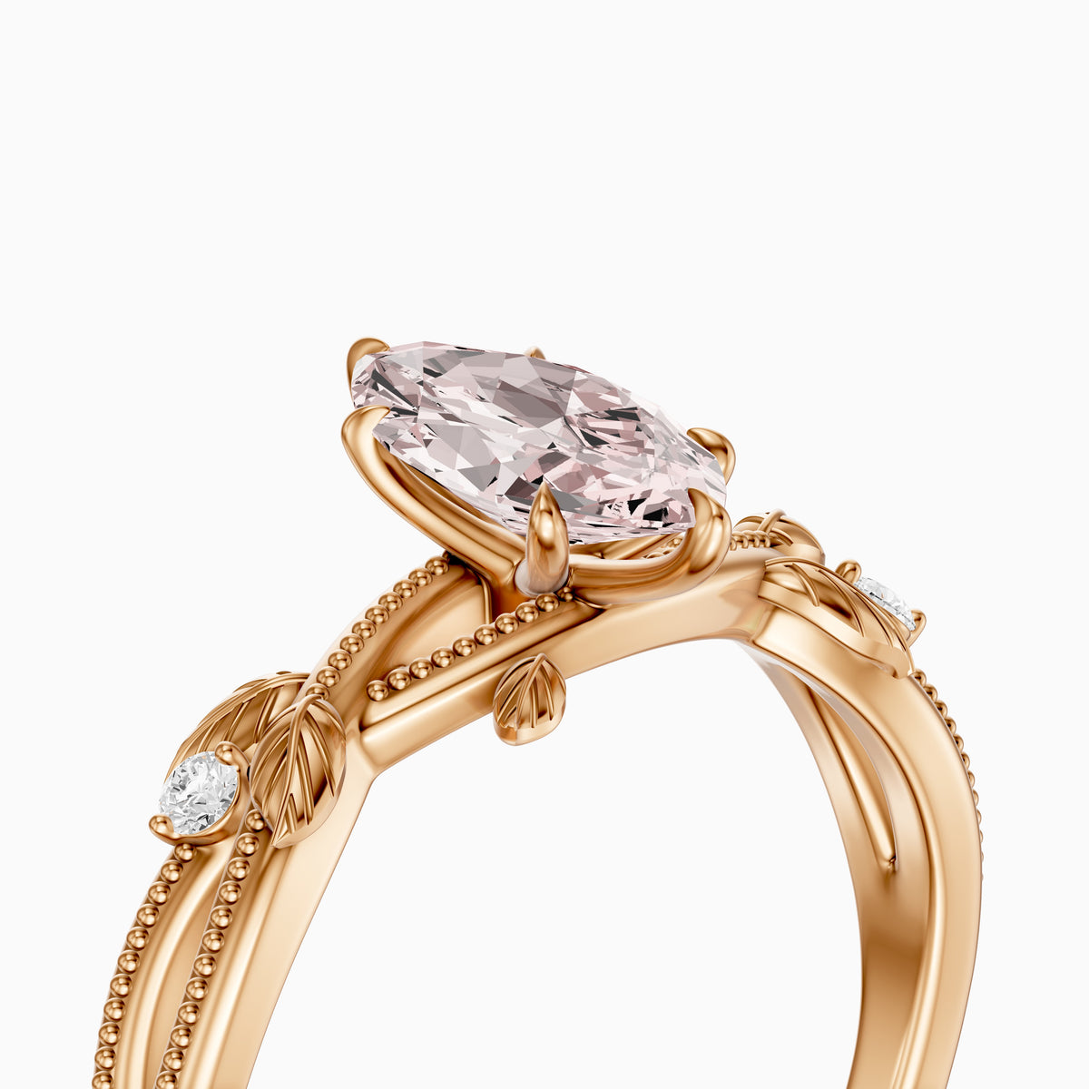 Bronte Marquise Pink Lab Grown Diamond Nature Inspired Split Shank Ring