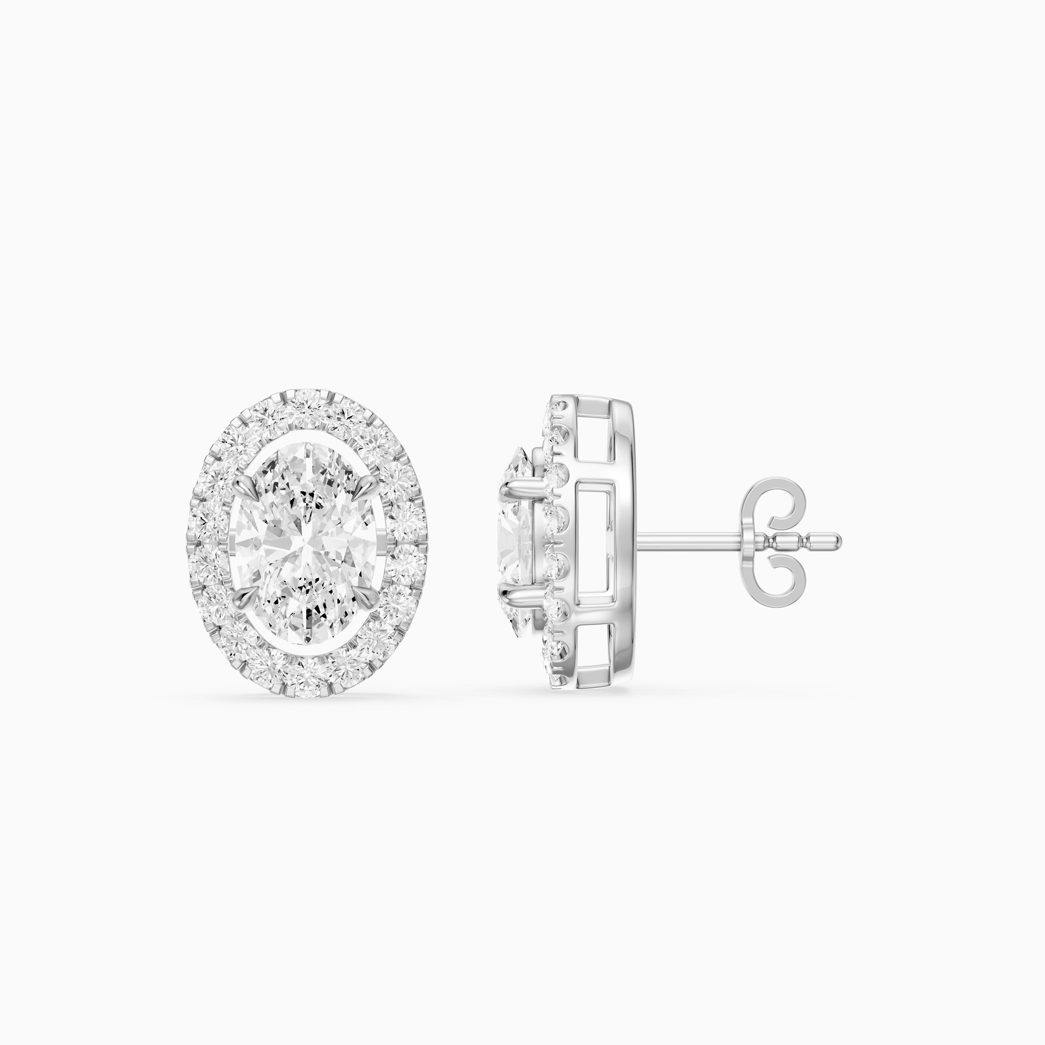Vaida Oval Cut Lab Grown Diamond Halo Stud Earrings
