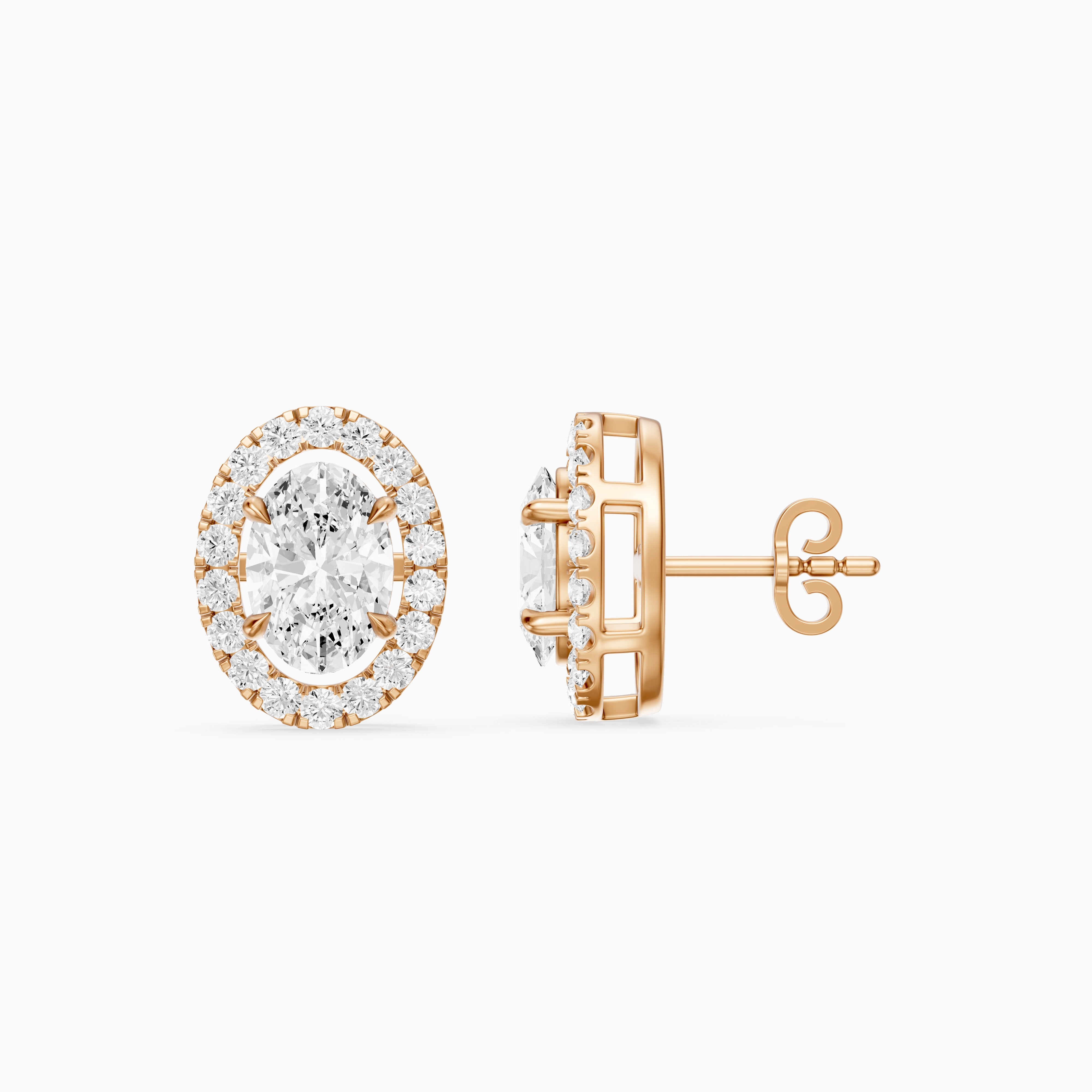 Vaida Oval Cut Lab Grown Diamond Halo Stud Earrings