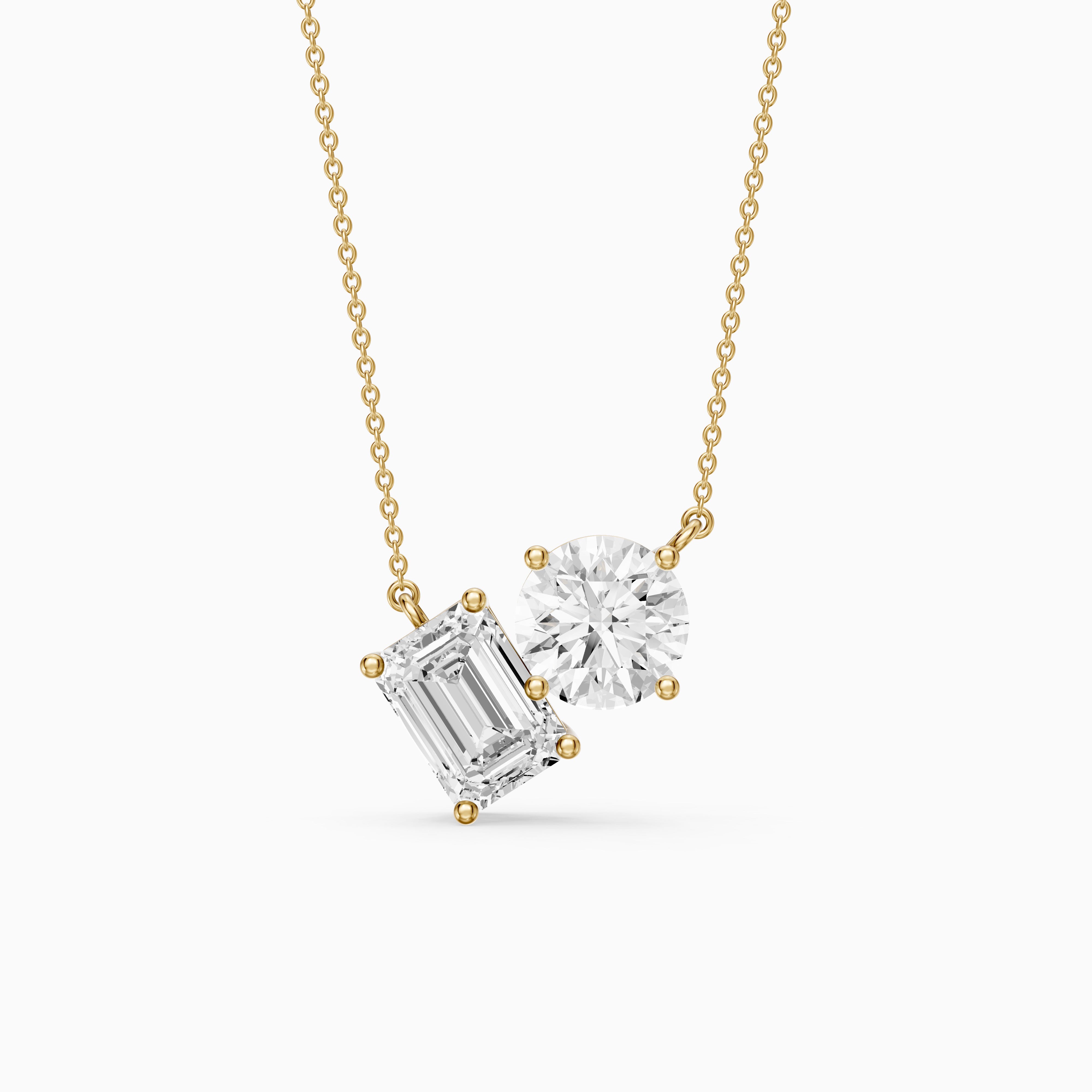 Navy Emerald and Round Lab Grown Diamond Toi Et Moi Pendant