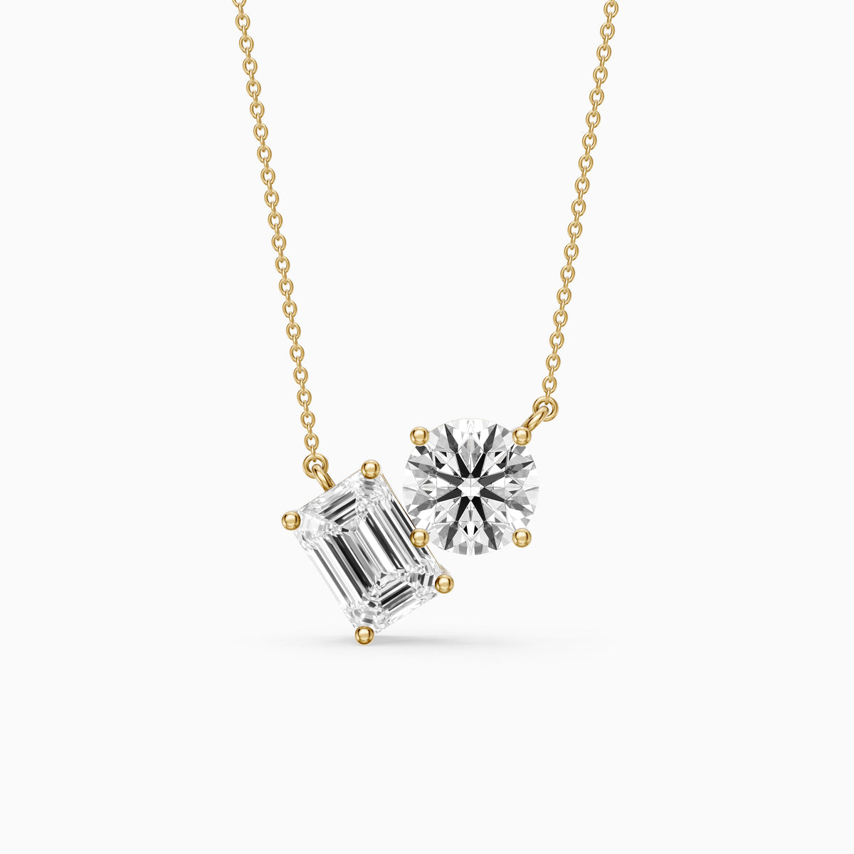 Navy Emerald and Round Lab Grown Diamond Toi Et Moi Pendant