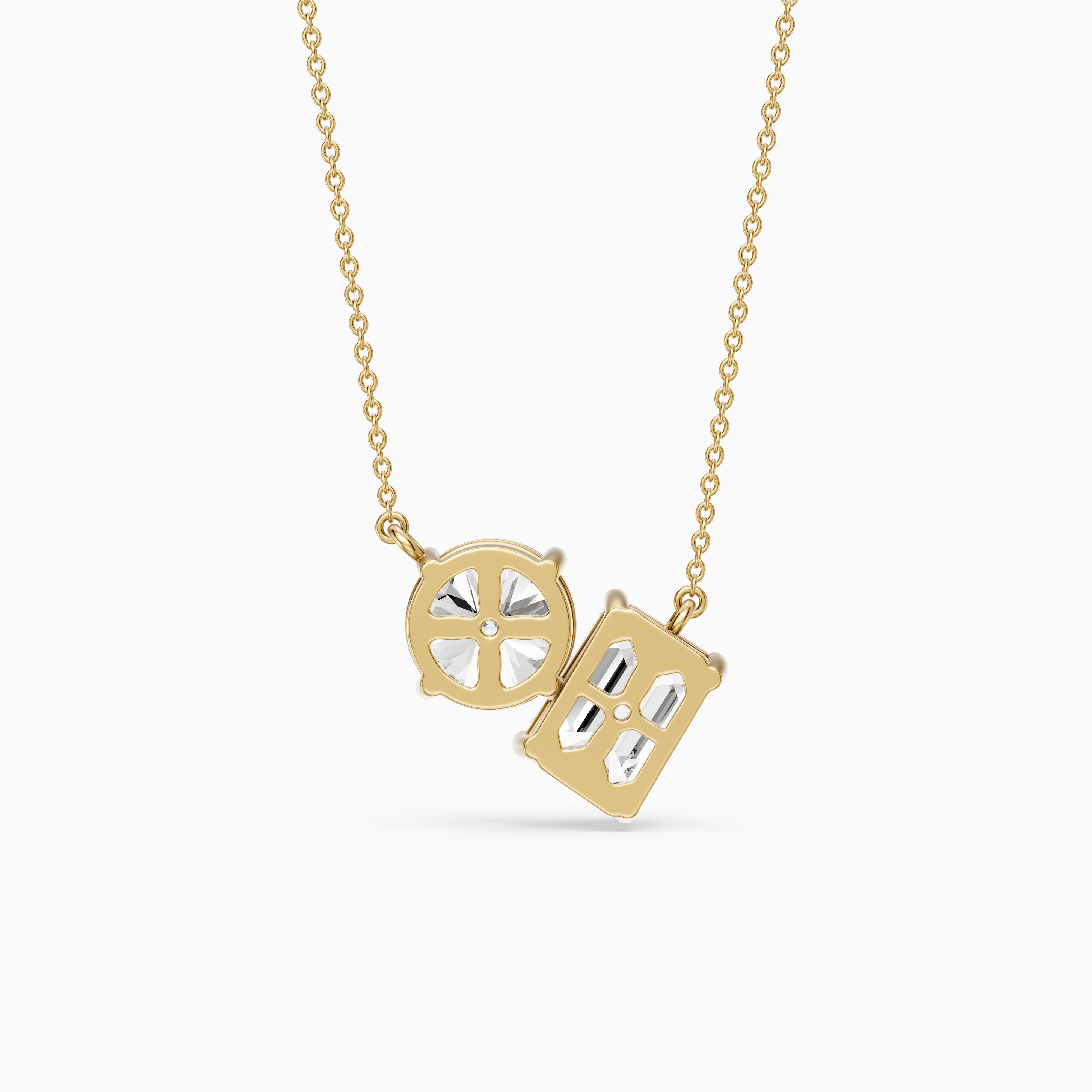 Navy Emerald and Round Lab Grown Diamond Toi Et Moi Pendant