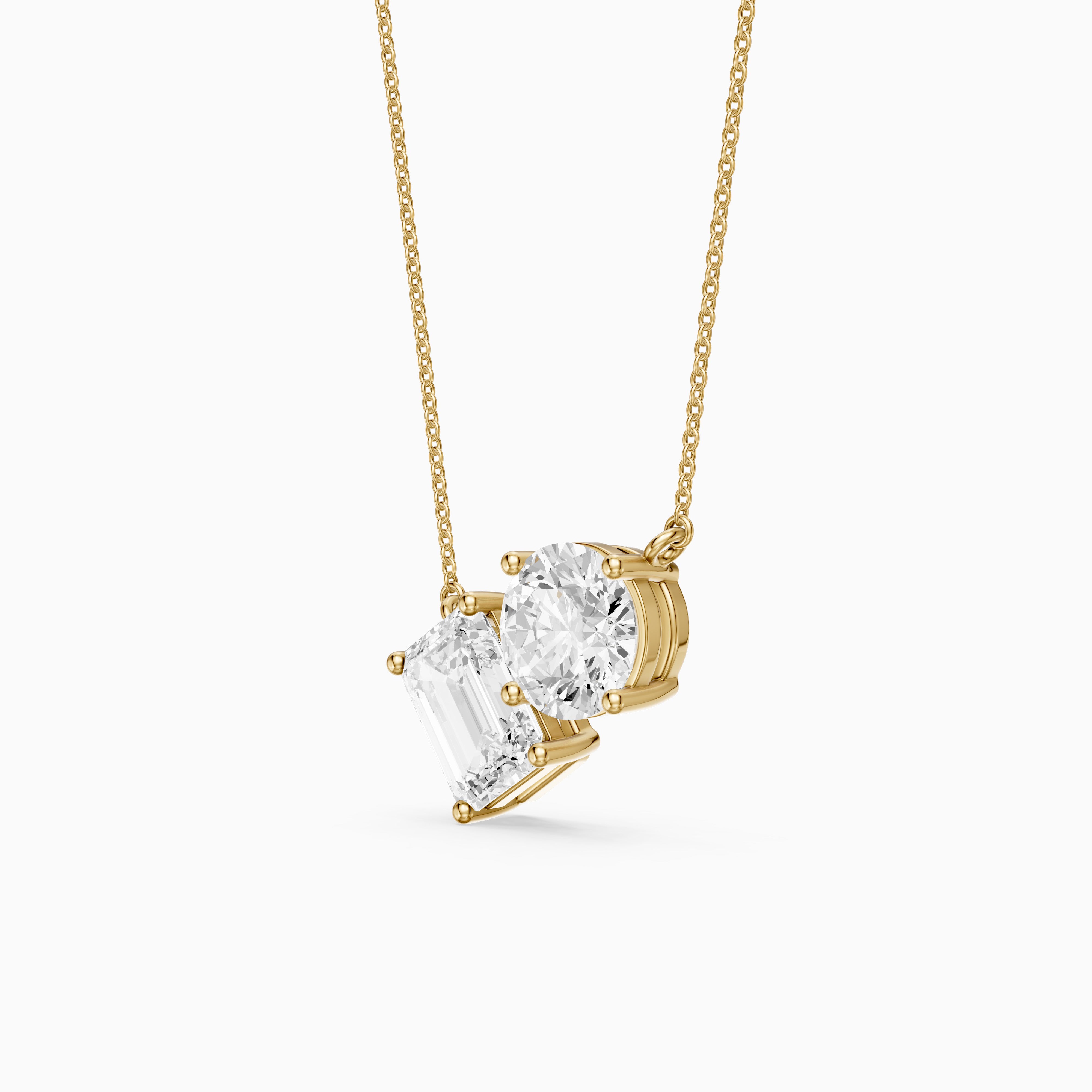 Navy Emerald and Round Lab Grown Diamond Toi Et Moi Pendant