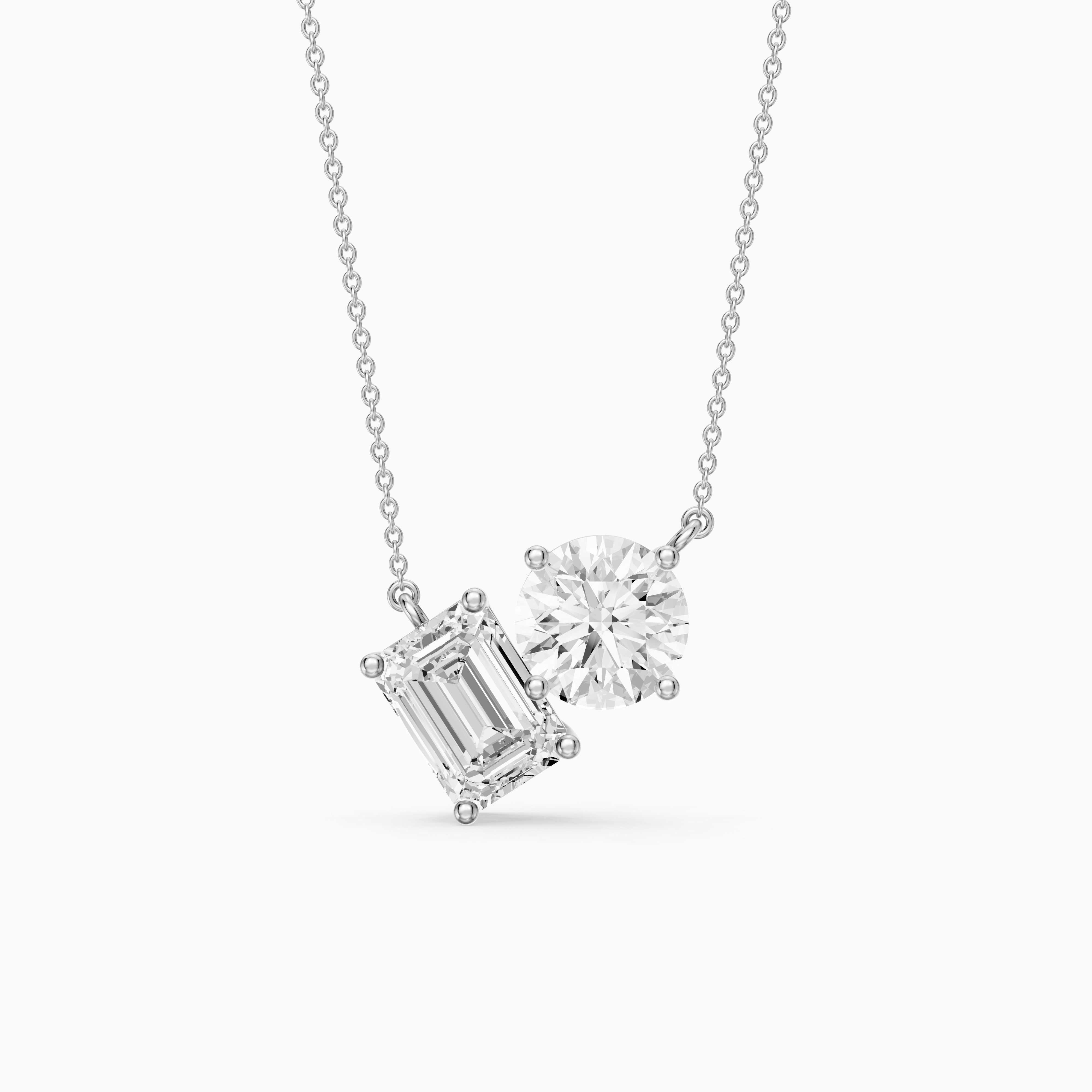 Navy Emerald and Round Lab Grown Diamond Toi Et Moi Pendant