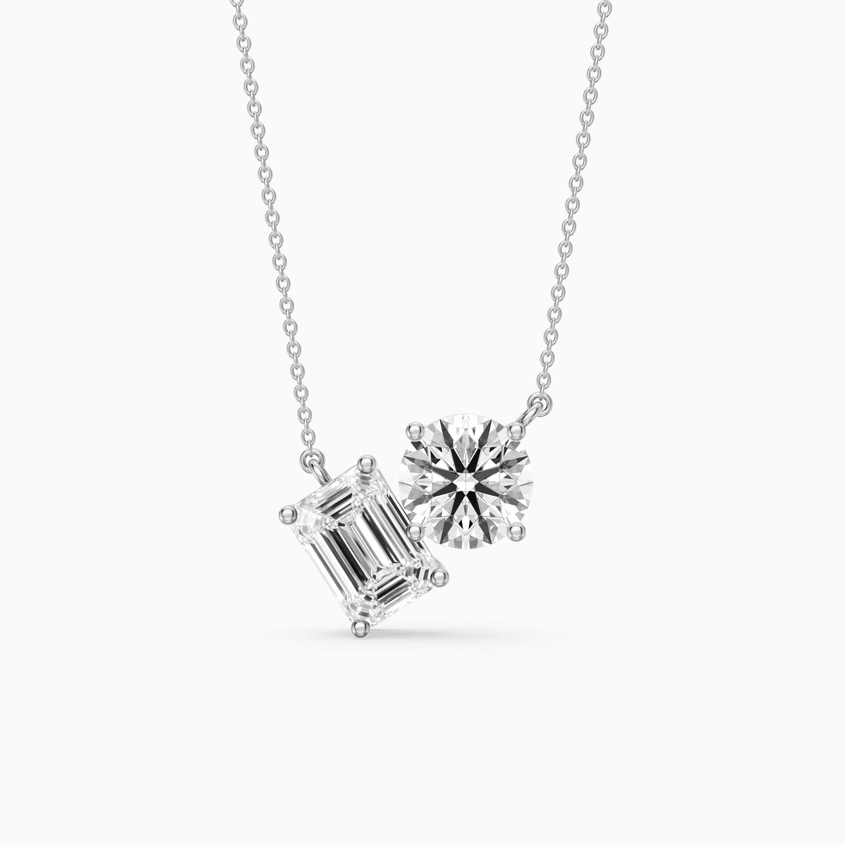 Navy Emerald and Round Lab Grown Diamond Toi Et Moi Pendant