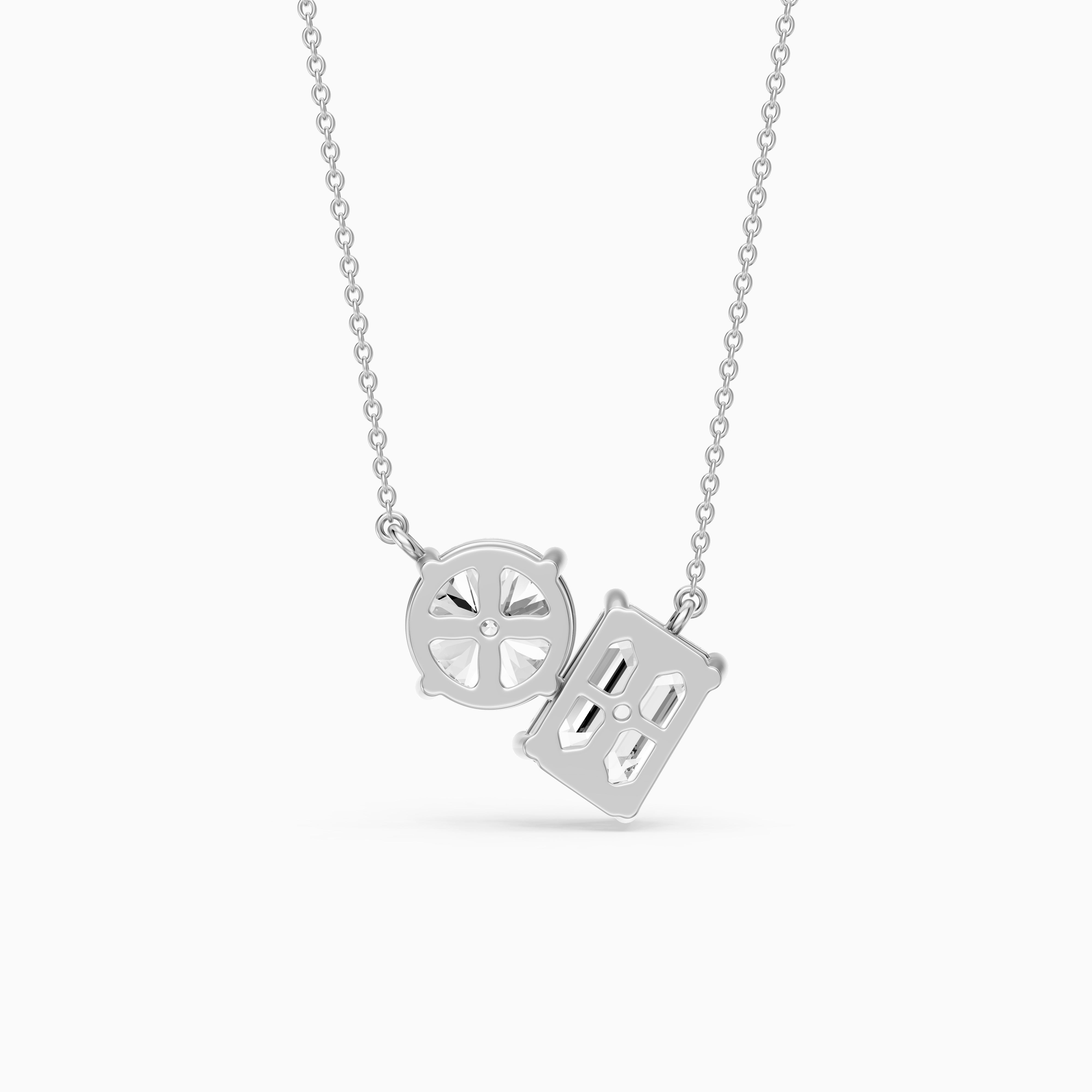 Navy Emerald and Round Lab Grown Diamond Toi Et Moi Pendant