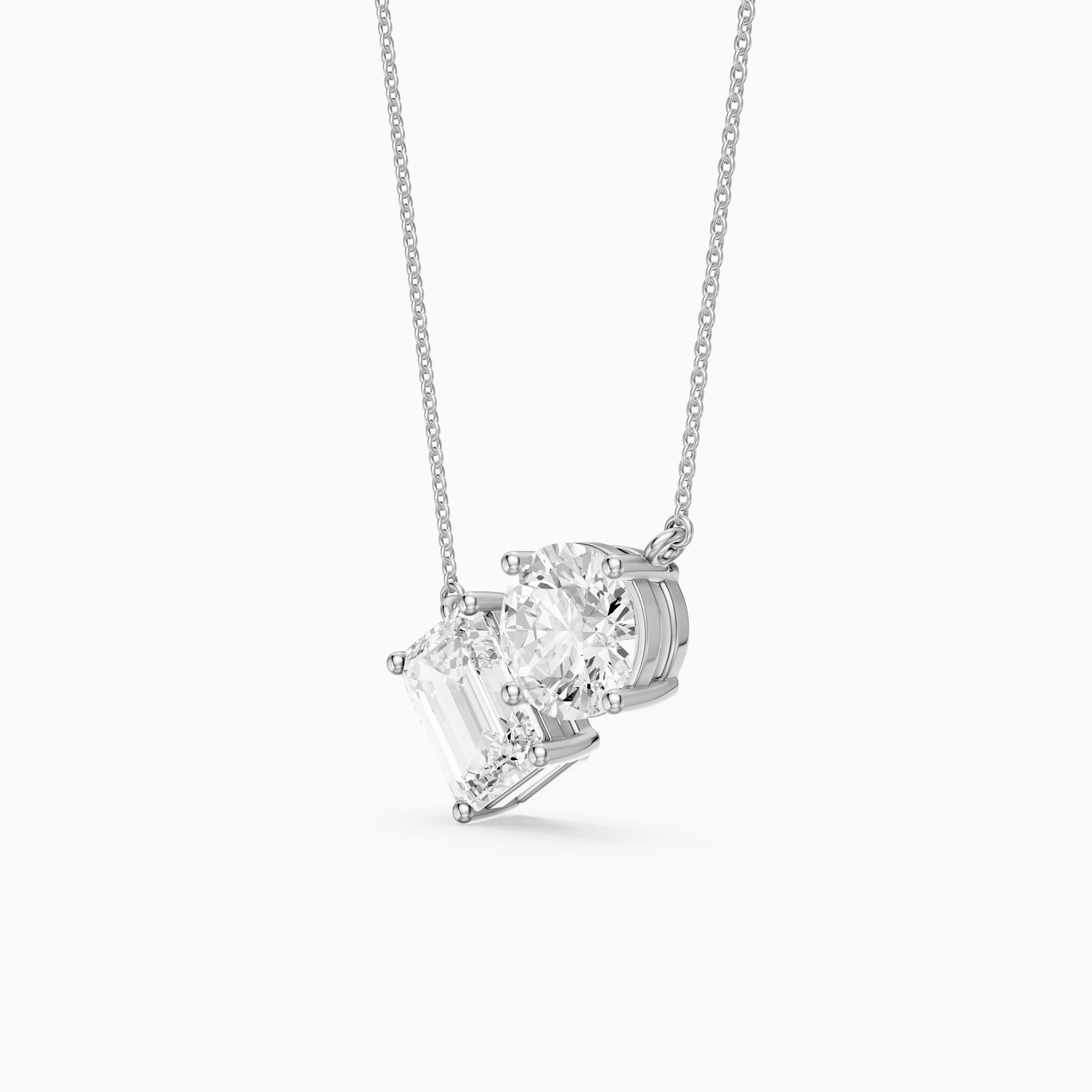 Navy Emerald and Round Lab Grown Diamond Toi Et Moi Pendant