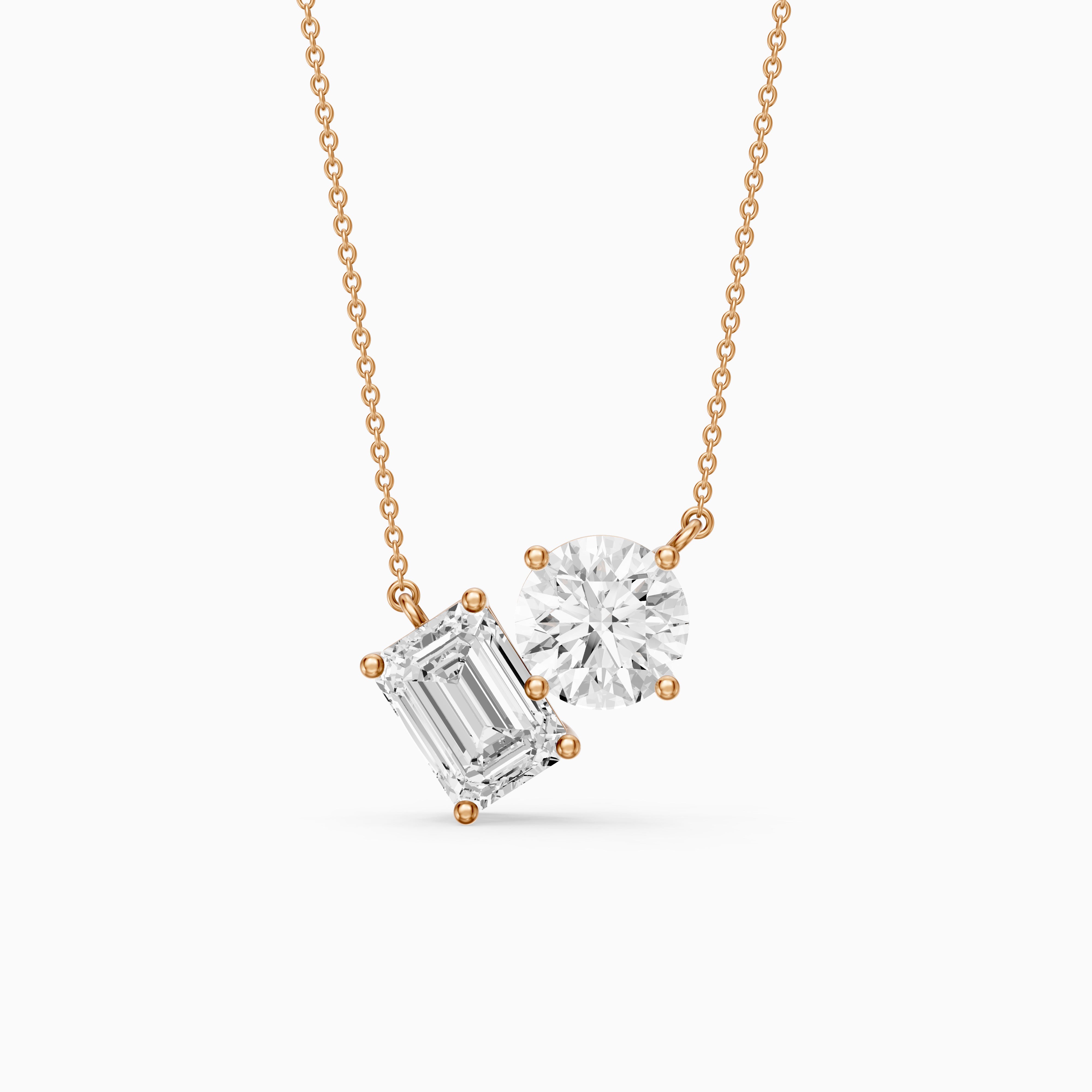 Navy Emerald and Round Lab Grown Diamond Toi Et Moi Pendant