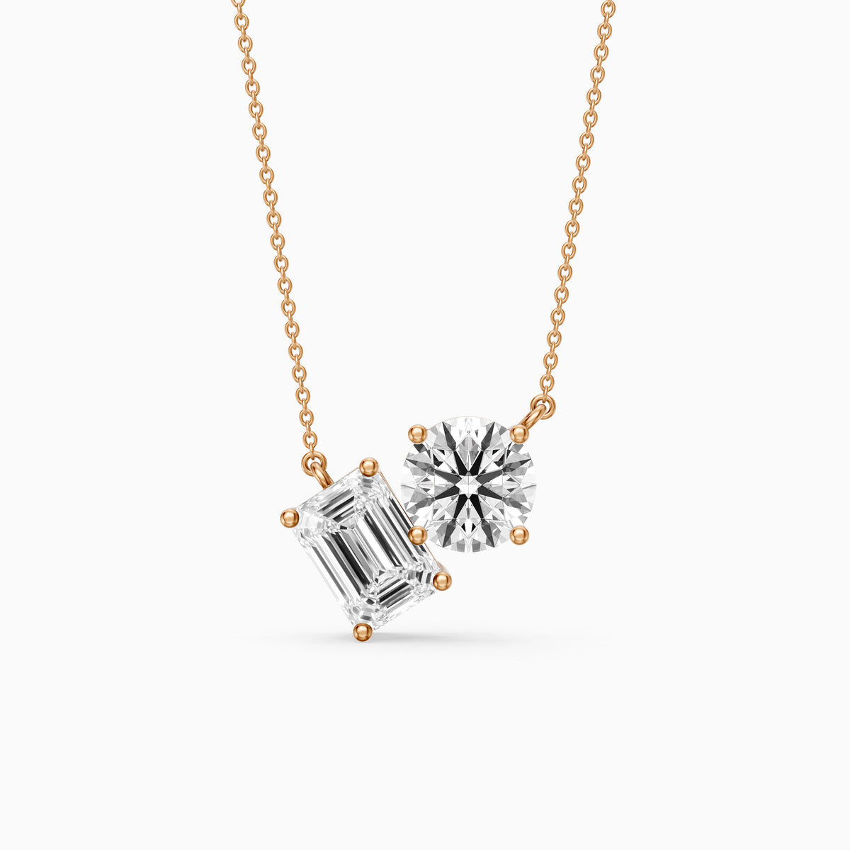Navy Emerald and Round Lab Grown Diamond Toi Et Moi Pendant