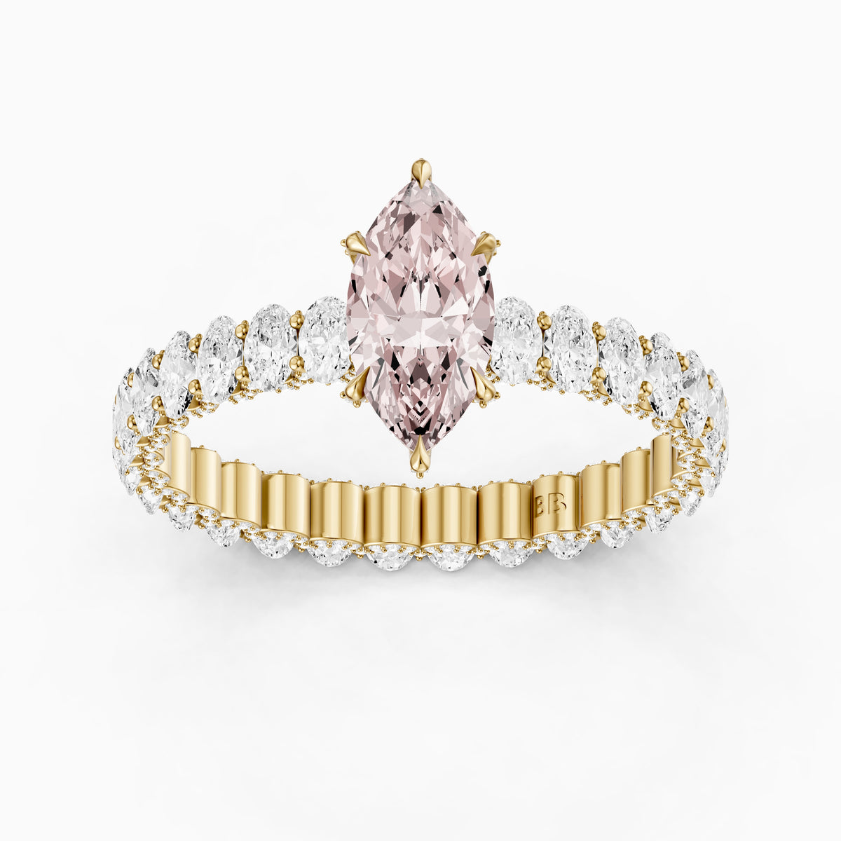 Leni Marquise Pink Lab Grown Diamond Hidden Halo Ring with Oval Diamond Band