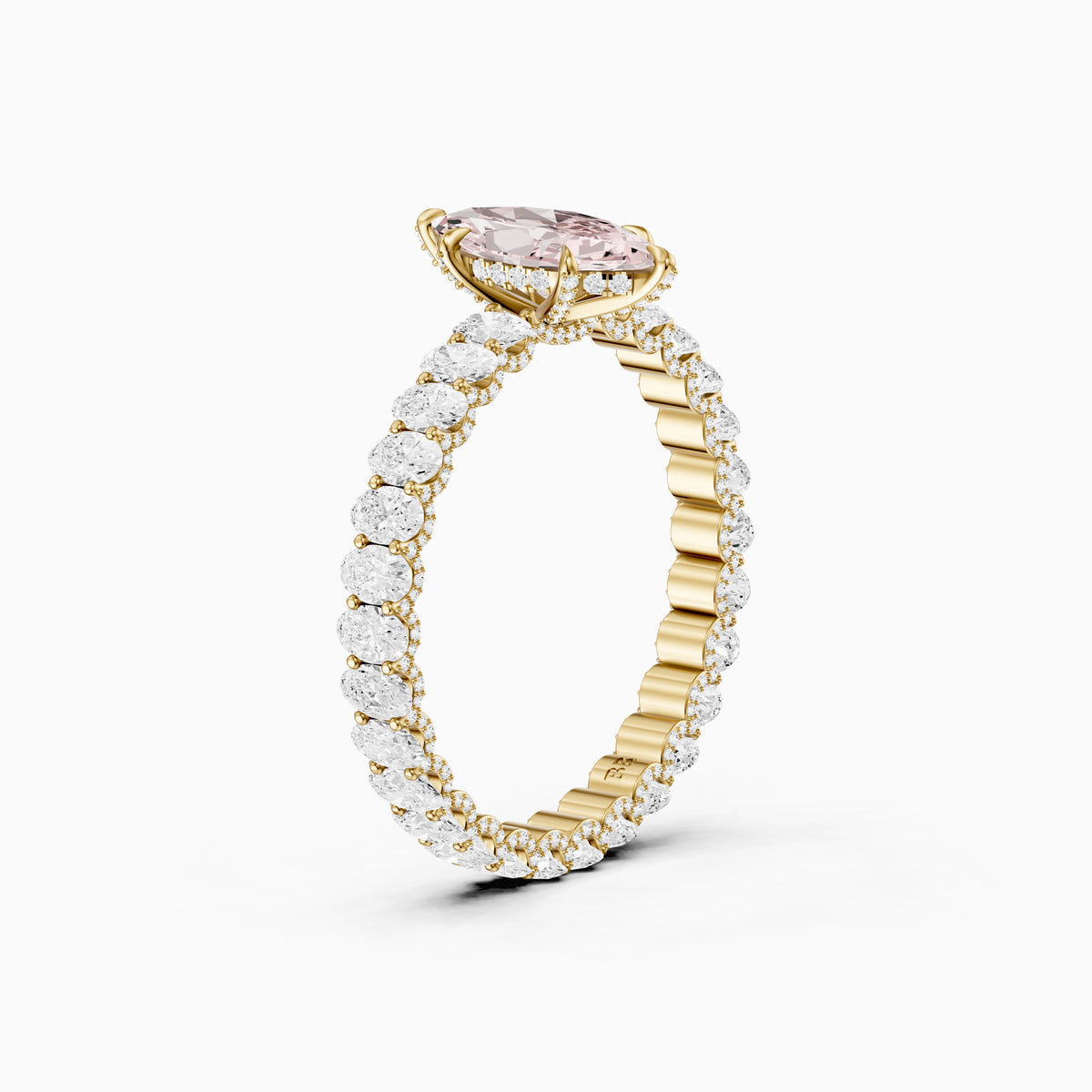 Leni Marquise Pink Lab Grown Diamond Hidden Halo Ring with Oval Diamond Band