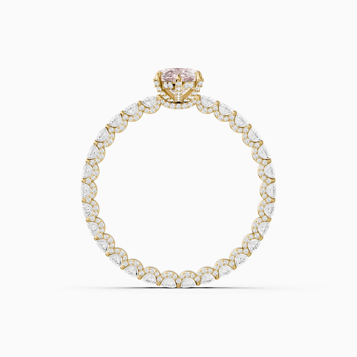 Leni Marquise Pink Lab Grown Diamond Hidden Halo Ring with Oval Diamond Band