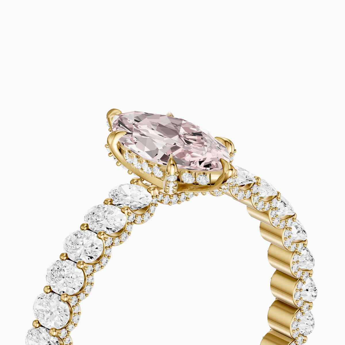 Leni Marquise Pink Lab Grown Diamond Hidden Halo Ring with Oval Diamond Band