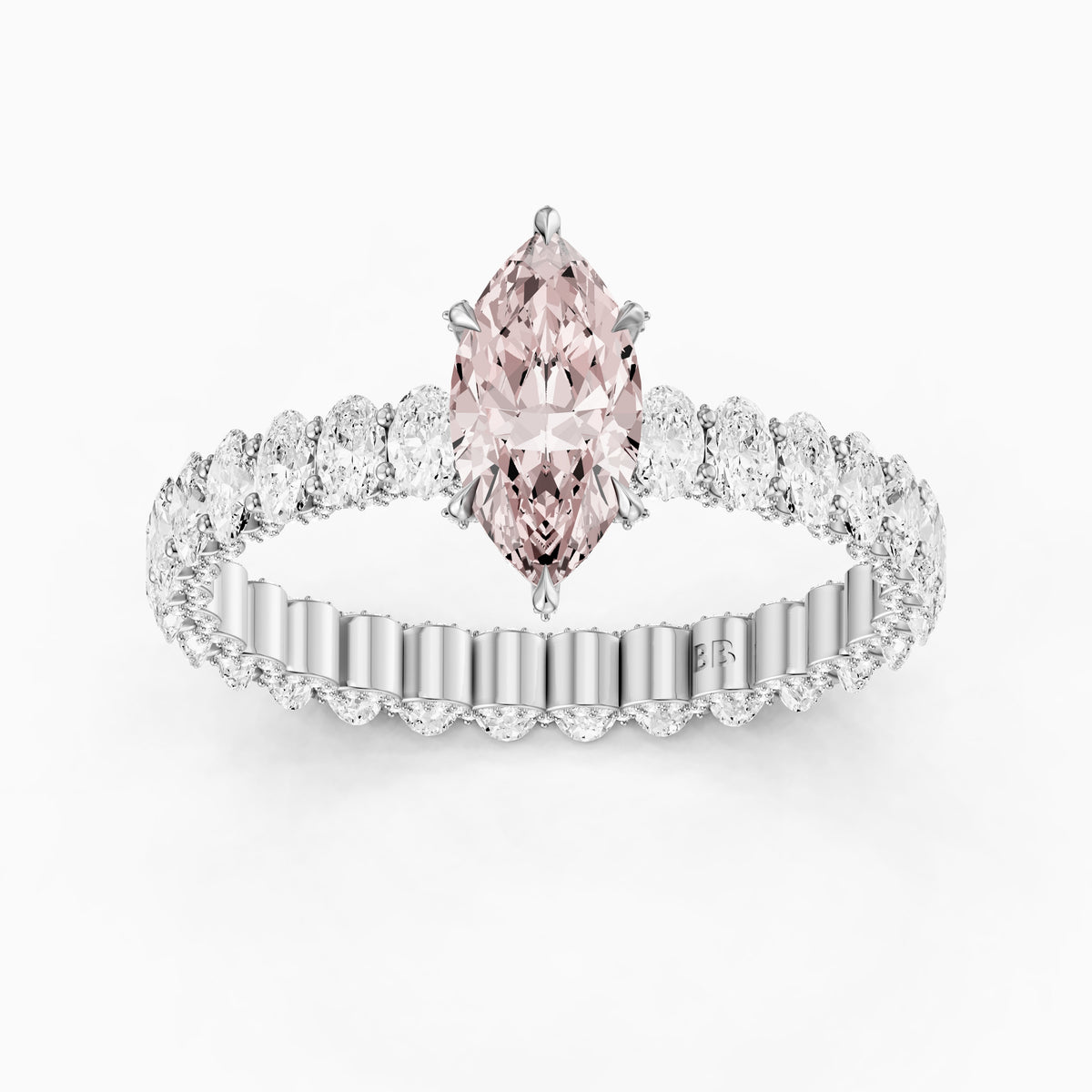 Leni Marquise Pink Lab Grown Diamond Hidden Halo Ring with Oval Diamond Band