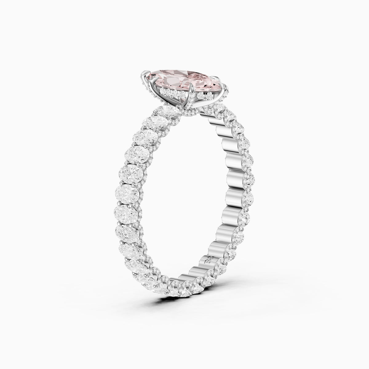 Leni Marquise Pink Lab Grown Diamond Hidden Halo Ring with Oval Diamond Band