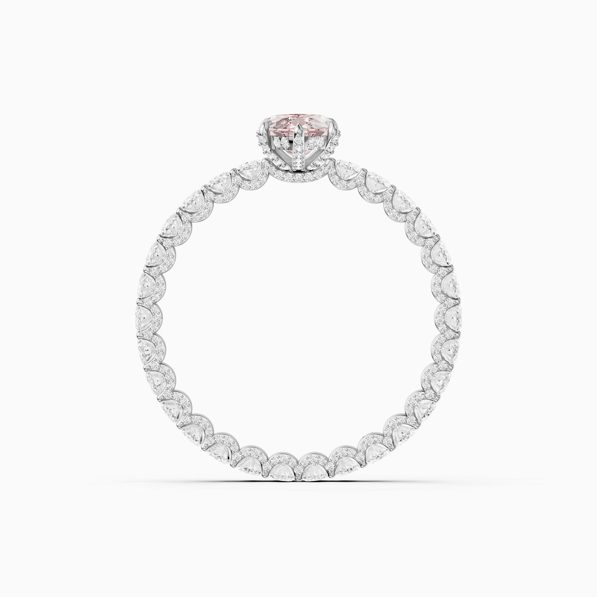 Leni Marquise Pink Lab Grown Diamond Hidden Halo Ring with Oval Diamond Band