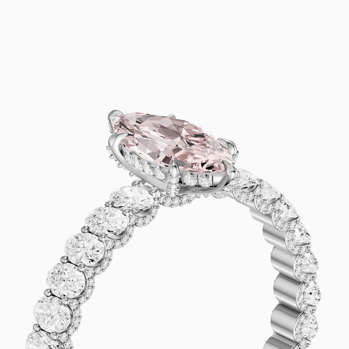 Leni Marquise Pink Lab Grown Diamond Hidden Halo Ring with Oval Diamond Band
