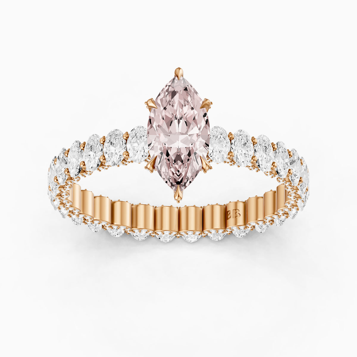 Leni Marquise Pink Lab Grown Diamond Hidden Halo Ring with Oval Diamond Band