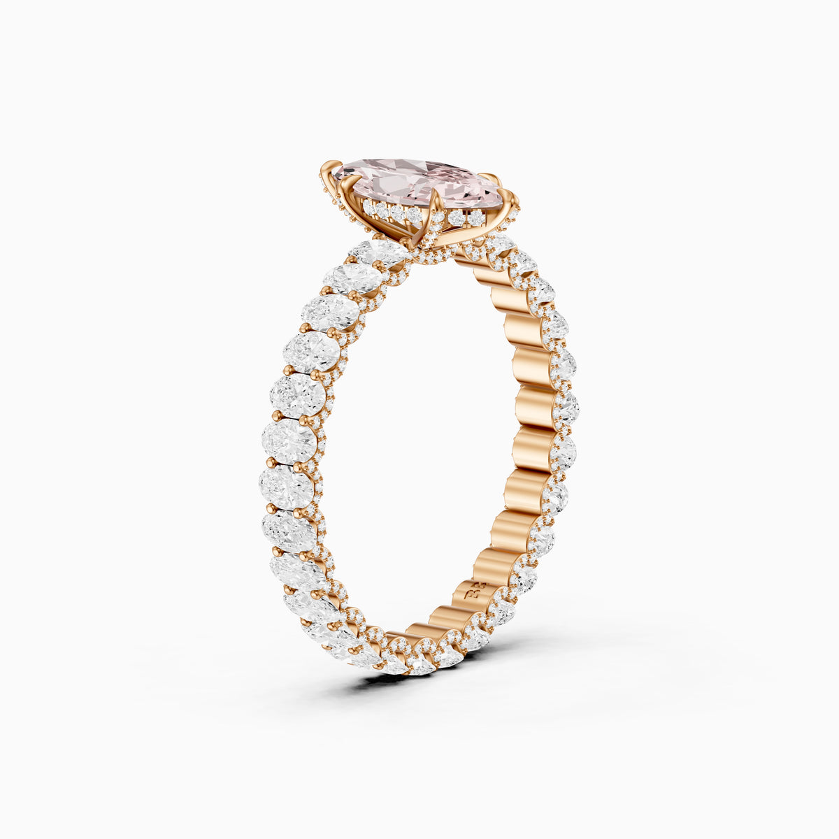 Leni Marquise Pink Lab Grown Diamond Hidden Halo Ring with Oval Diamond Band