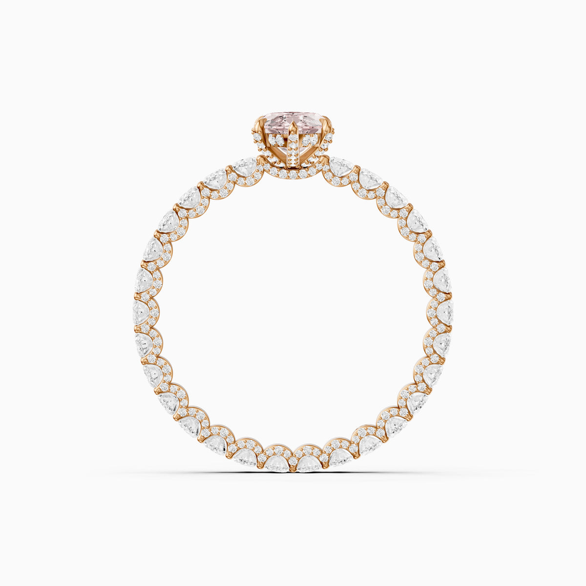 Leni Marquise Pink Lab Grown Diamond Hidden Halo Ring with Oval Diamond Band