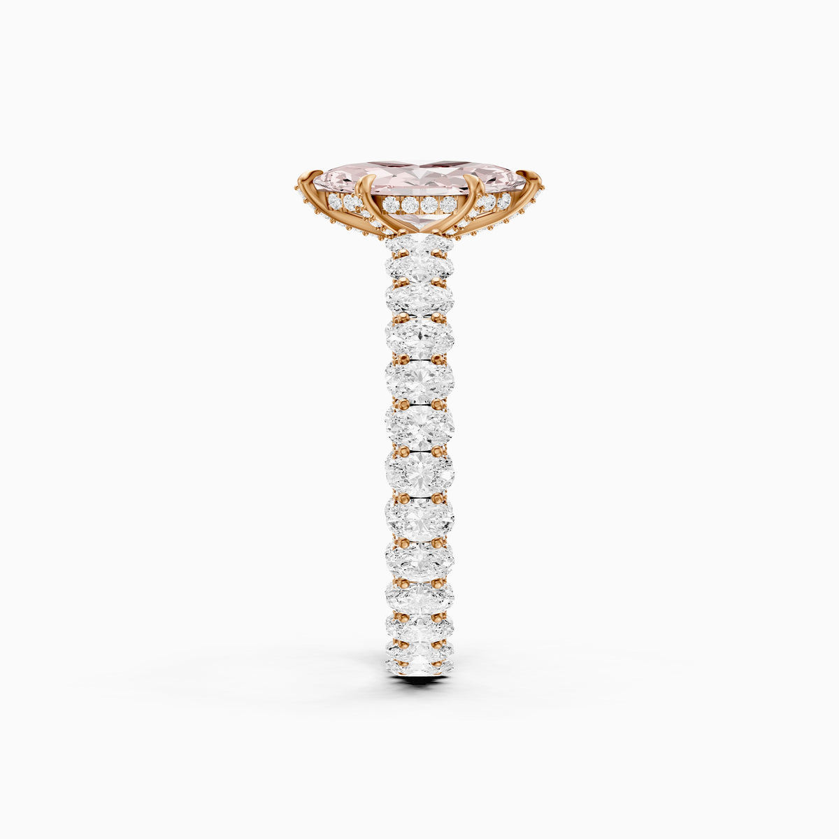 Leni Marquise Pink Lab Grown Diamond Hidden Halo Ring with Oval Diamond Band