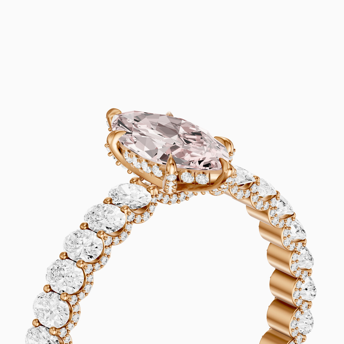 Leni Marquise Pink Lab Grown Diamond Hidden Halo Ring with Oval Diamond Band