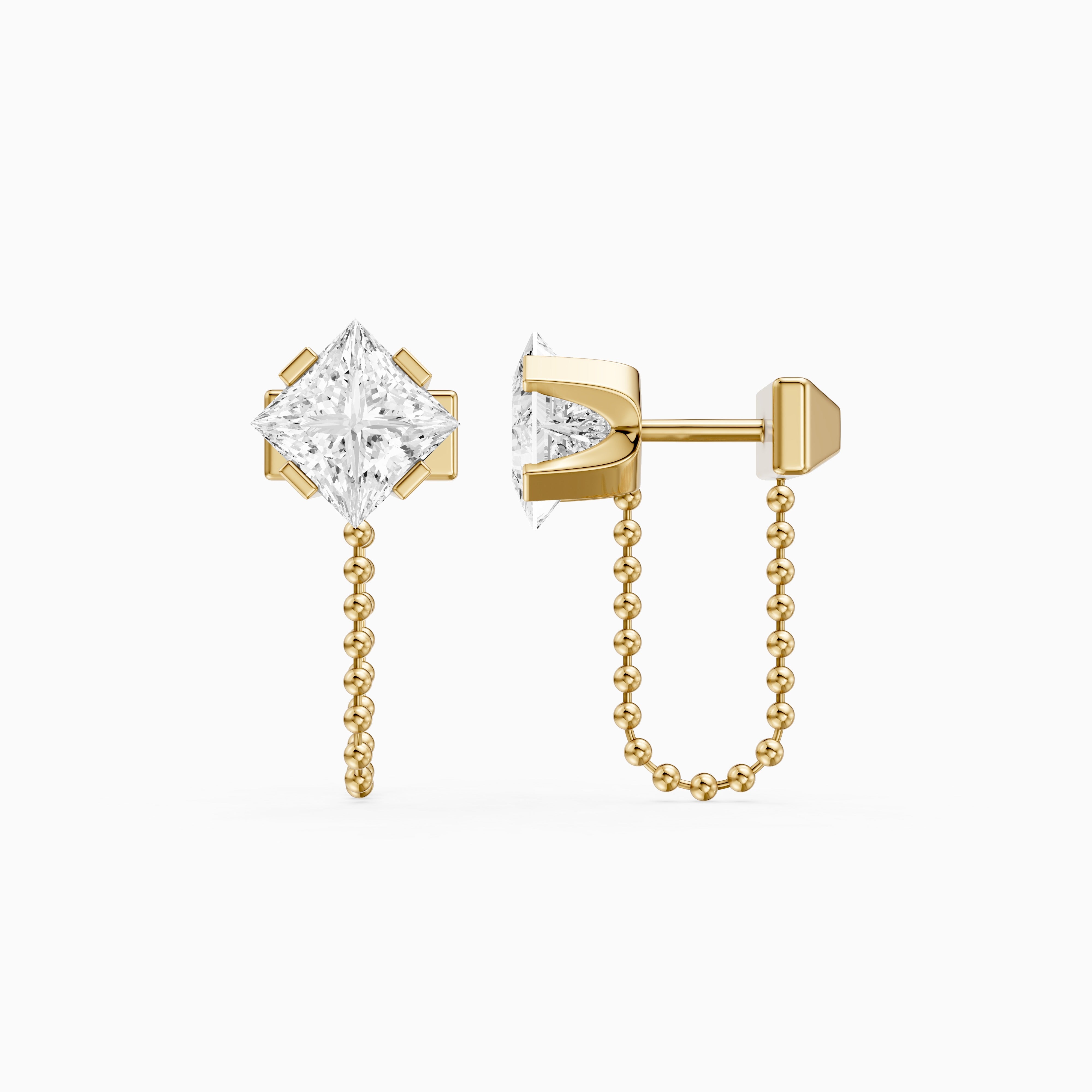 Ziva Princess Cut Lab Grown Diamond Drop Chain Earrings