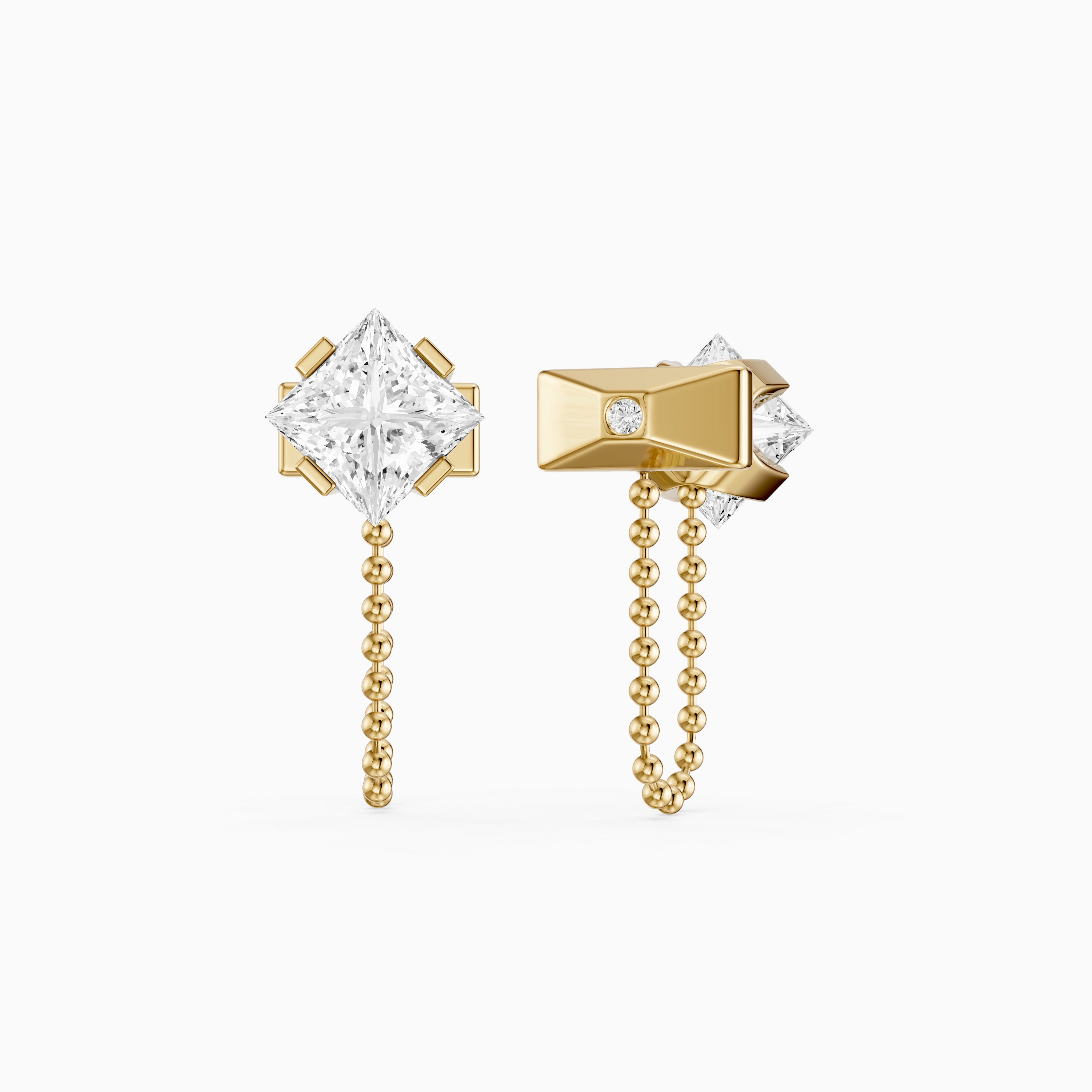 Ziva Princess Cut Lab Grown Diamond Drop Chain Earrings