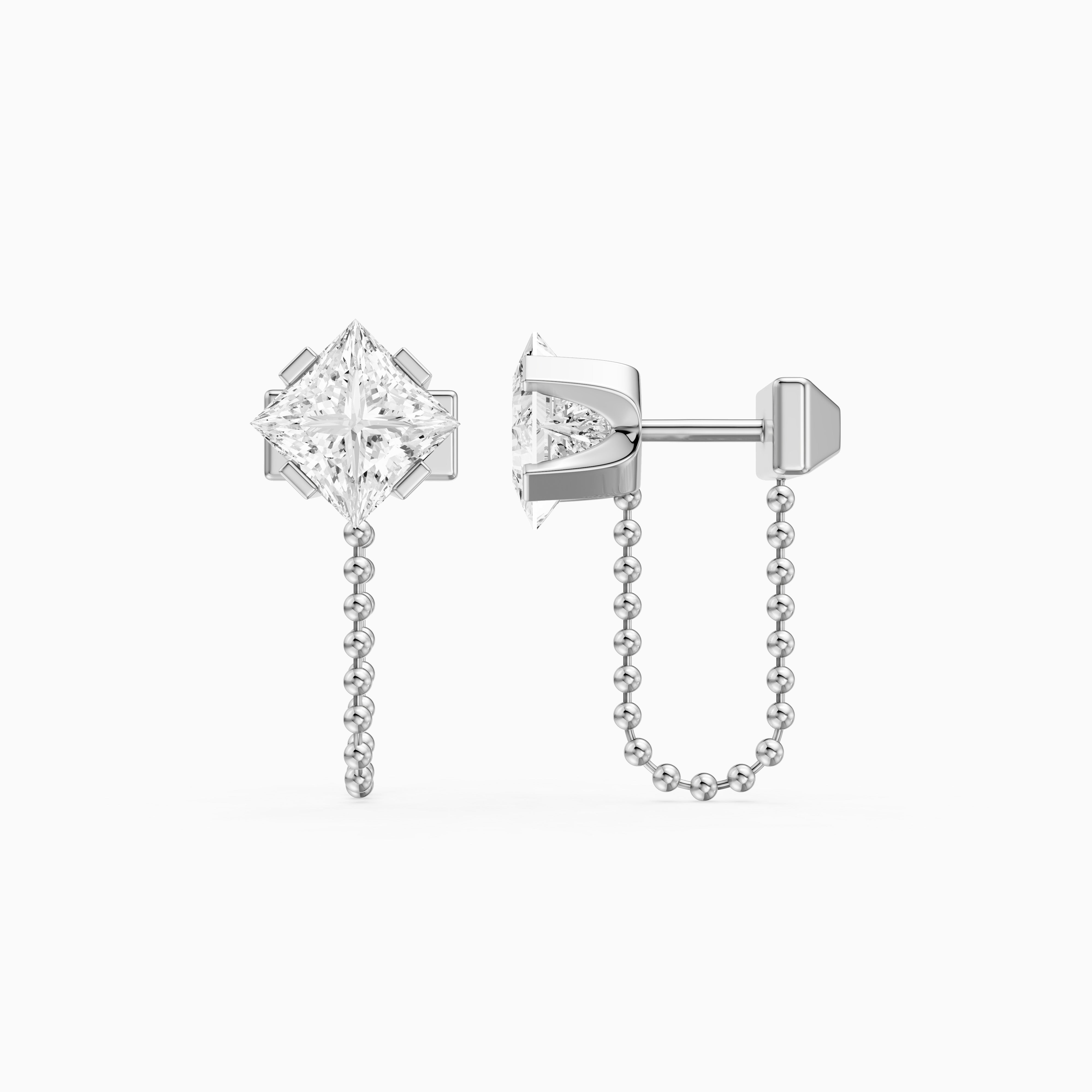 Ziva Princess Cut Lab Grown Diamond Drop Chain Earrings