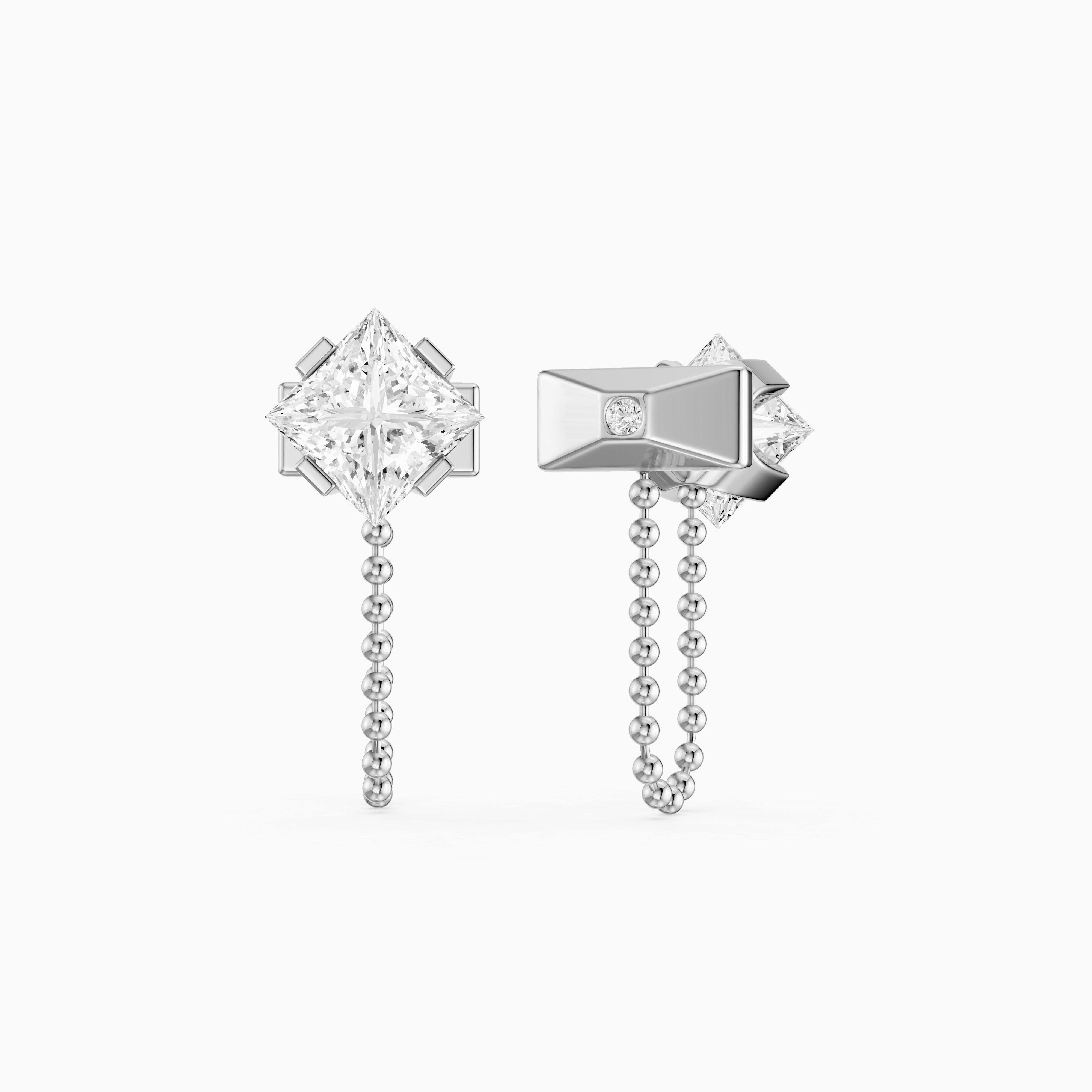 Ziva Princess Cut Lab Grown Diamond Drop Chain Earrings