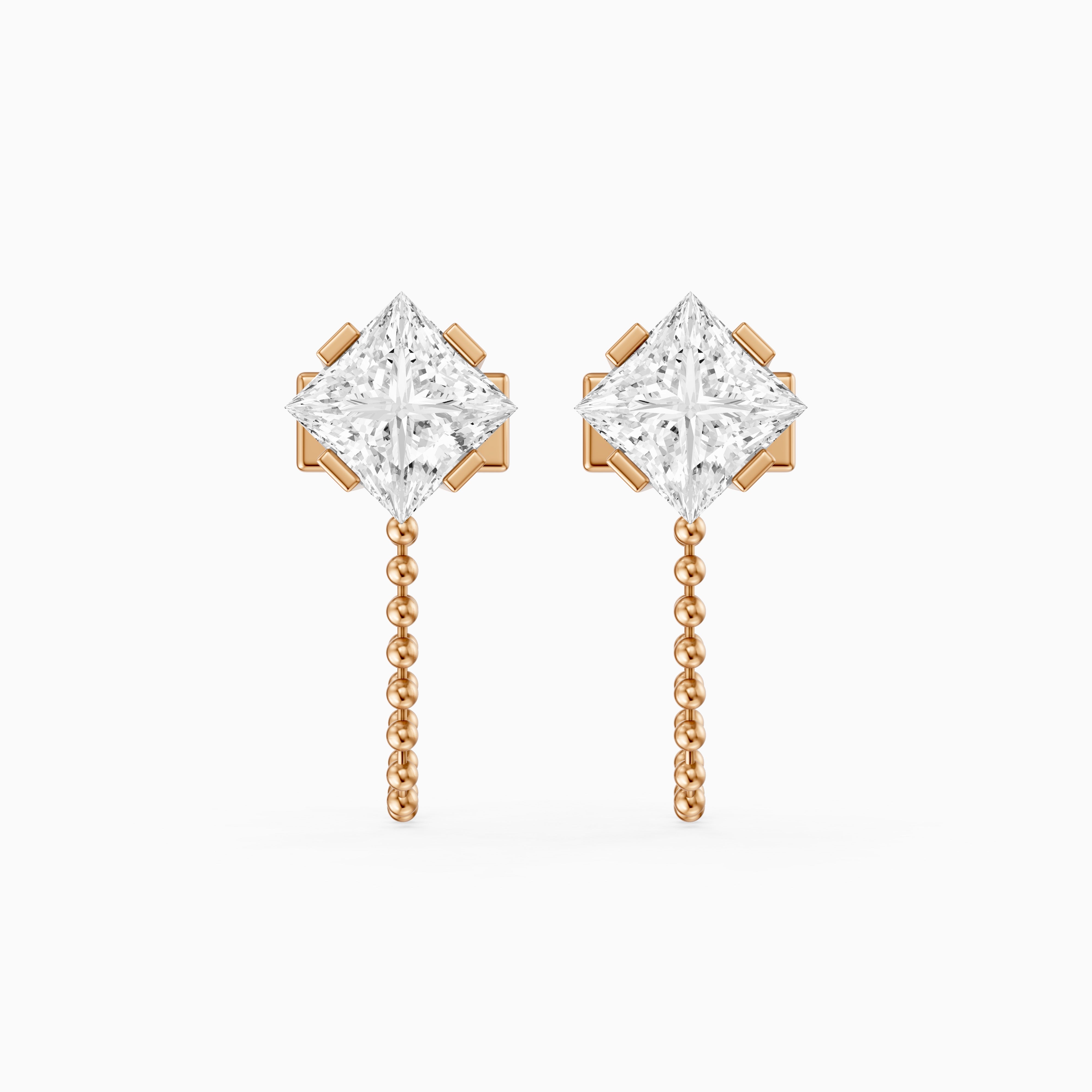 Ziva Princess Cut Lab Grown Diamond Drop Chain Earrings