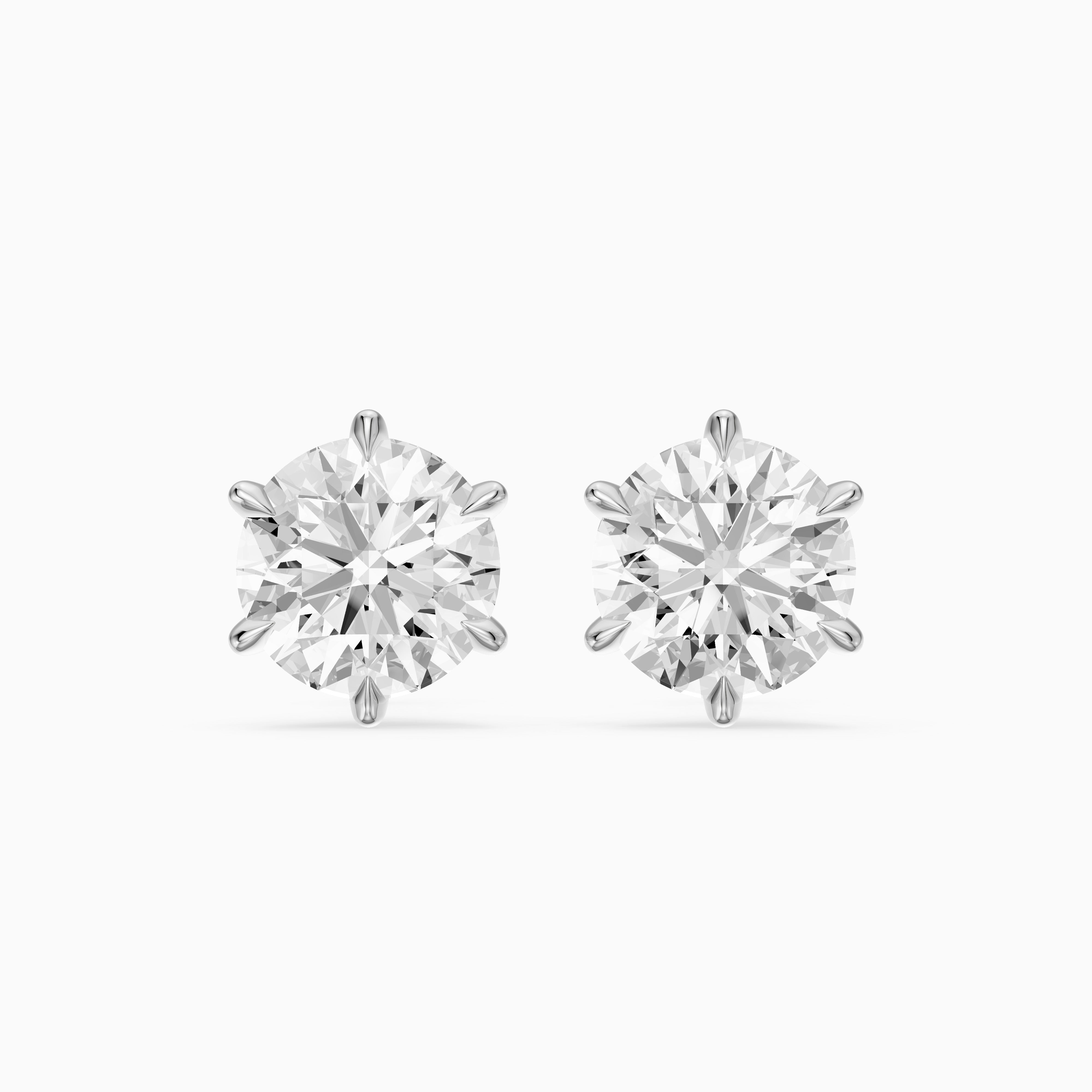 Valborg Six Prong Round Lab Grown Diamond Solitaire Stud Earrings