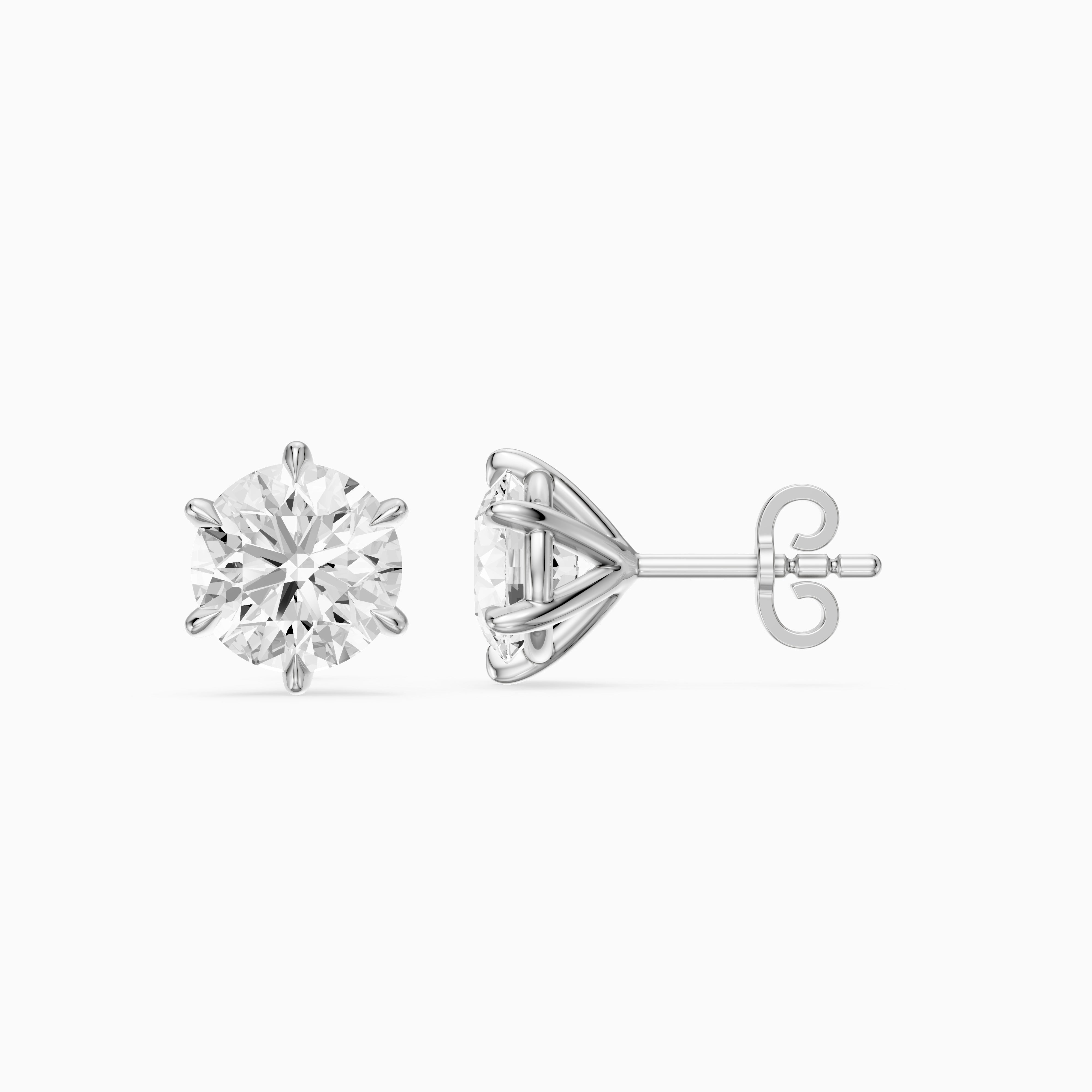 Valborg Six Prong Round Lab Grown Diamond Solitaire Stud Earrings