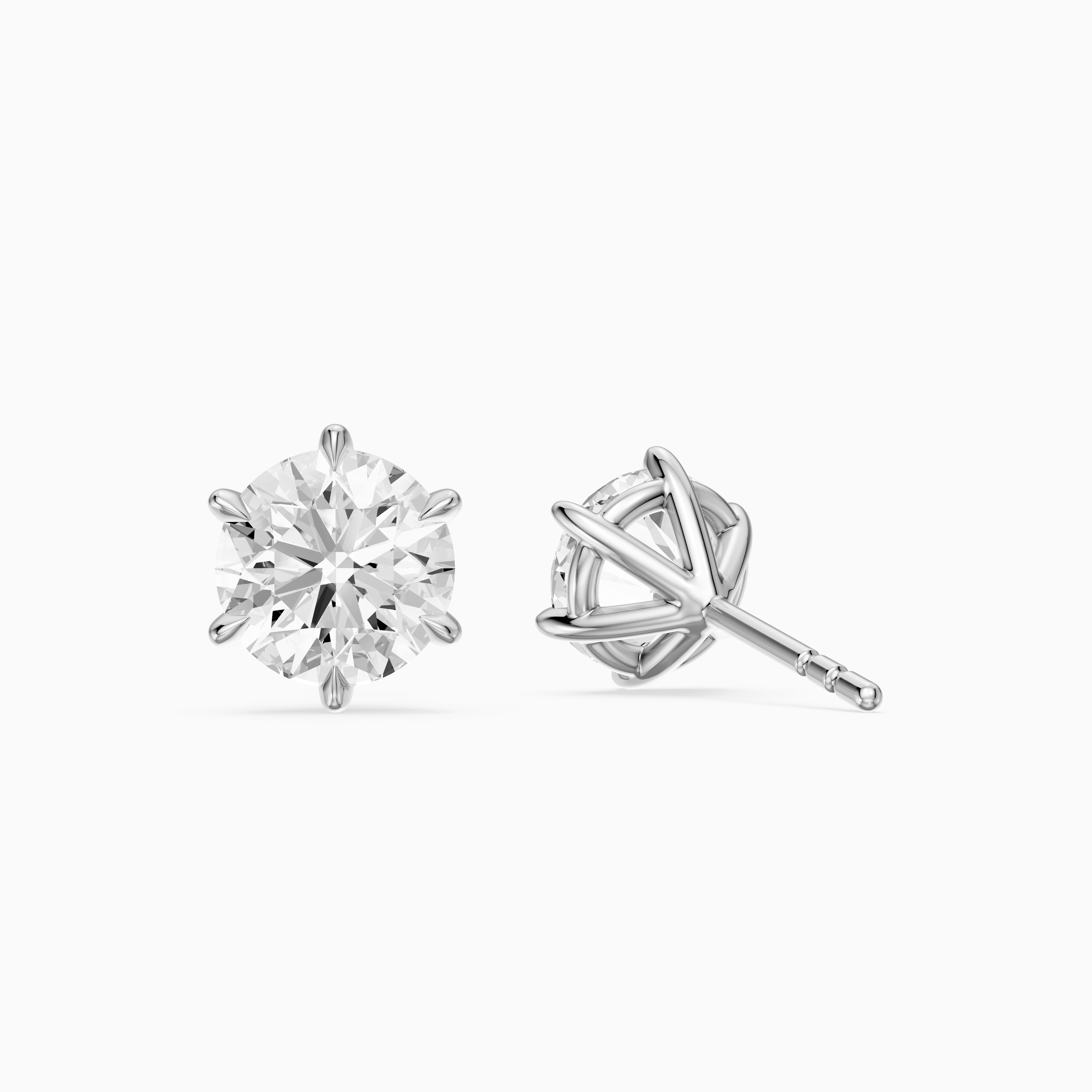 Valborg Six Prong Round Lab Grown Diamond Solitaire Stud Earrings