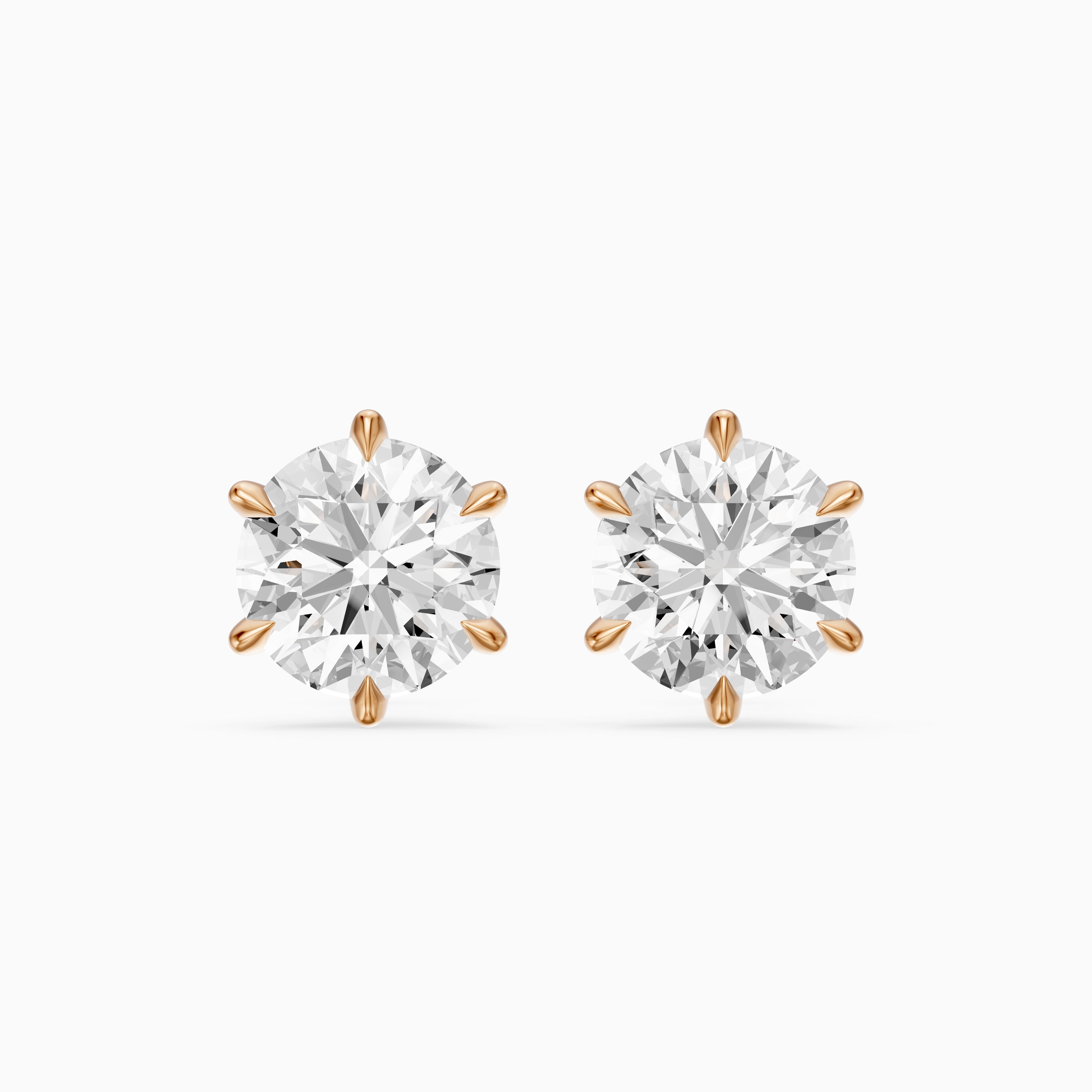 Valborg Six Prong Round Lab Grown Diamond Solitaire Stud Earrings