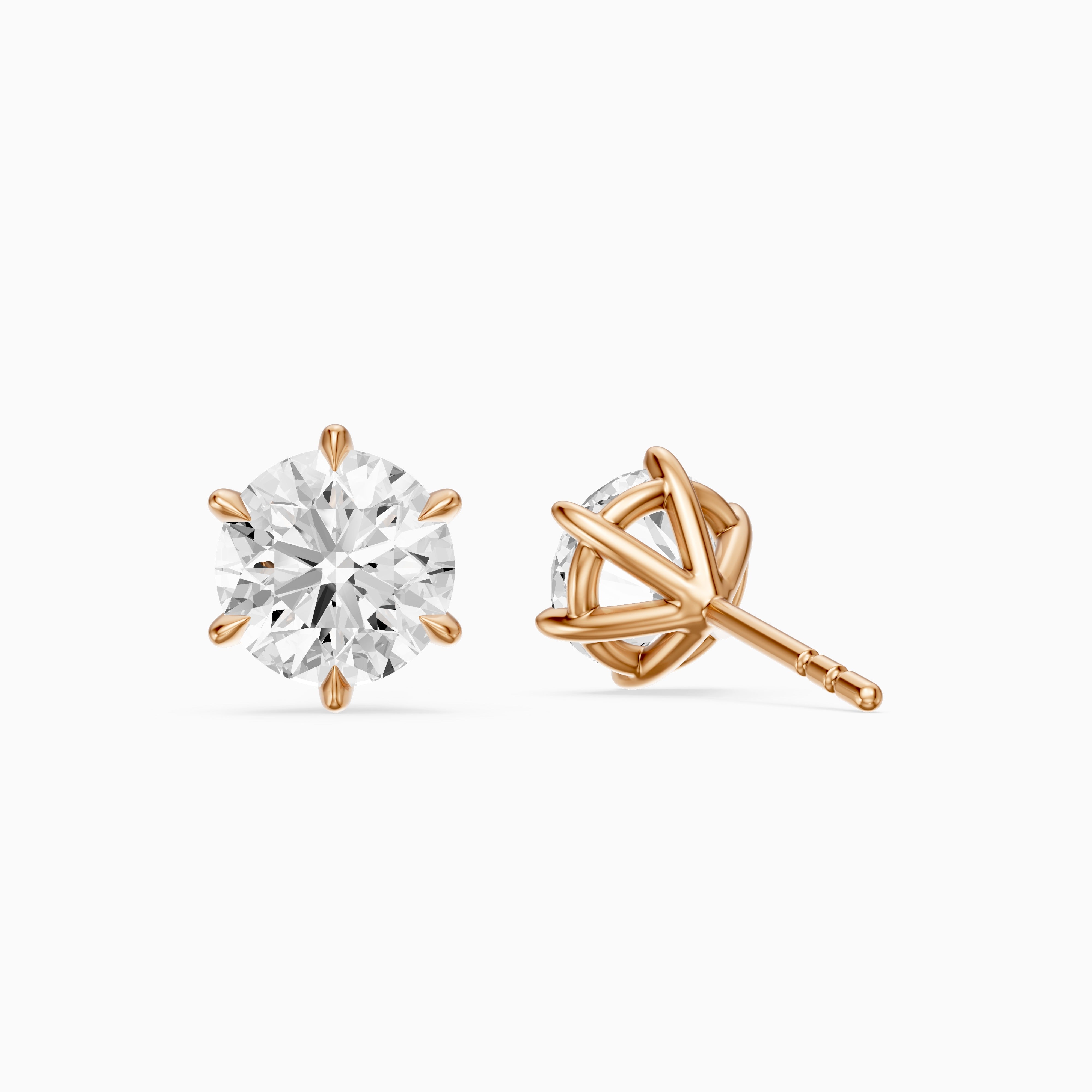 Valborg Six Prong Round Lab Grown Diamond Solitaire Stud Earrings