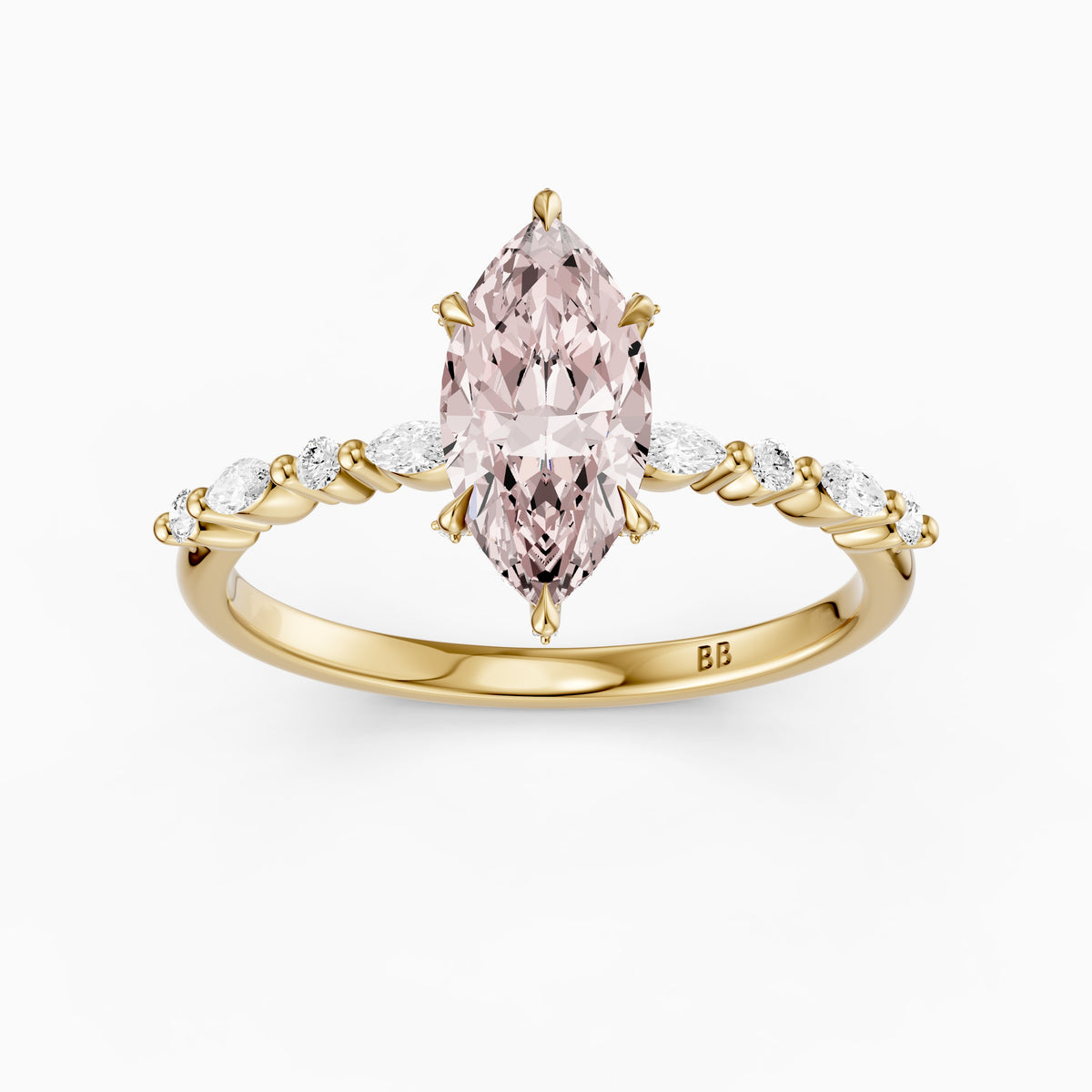 Neve Marquise Pink Lab Grown Diamond Side Stones Hidden Halo Ring
