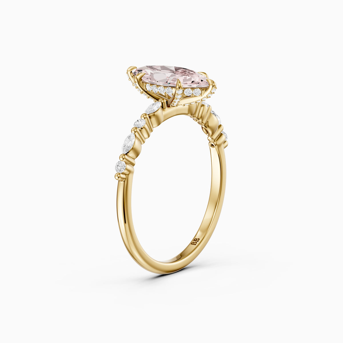 Neve Marquise Pink Lab Grown Diamond Side Stones Hidden Halo Ring