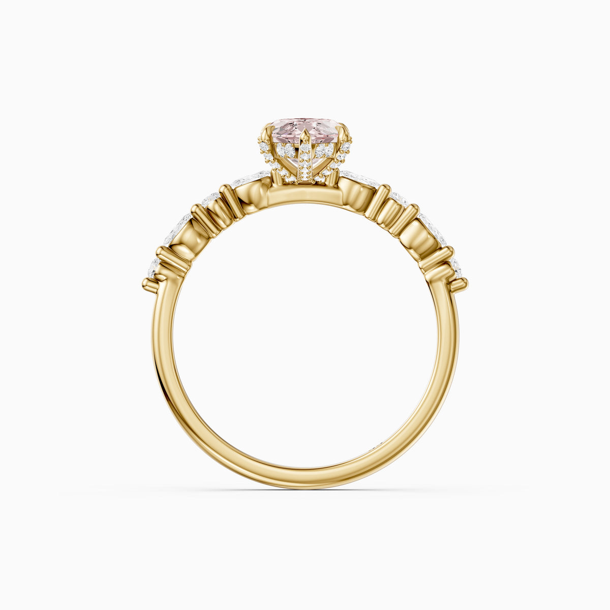 Neve Marquise Pink Lab Grown Diamond Side Stones Hidden Halo Ring