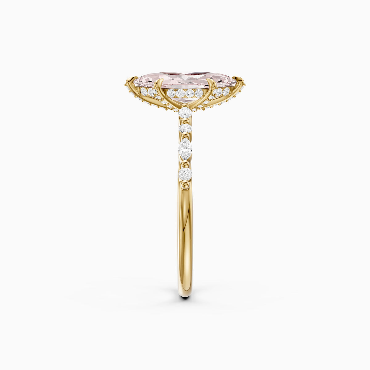 Neve Marquise Pink Lab Grown Diamond Side Stones Hidden Halo Ring