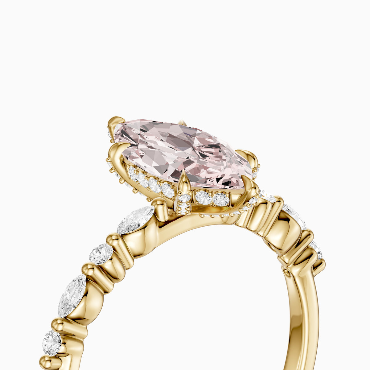 Neve Marquise Pink Lab Grown Diamond Side Stones Hidden Halo Ring