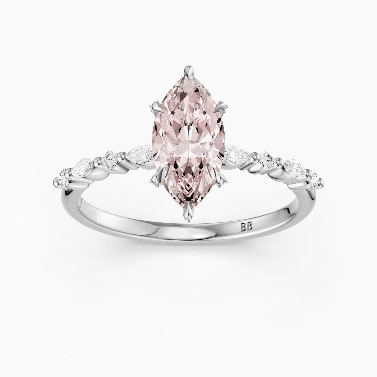 Neve Marquise Pink Lab Grown Diamond Side Stones Hidden Halo Ring