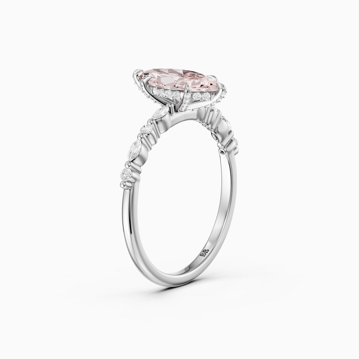 Neve Marquise Pink Lab Grown Diamond Side Stones Hidden Halo Ring