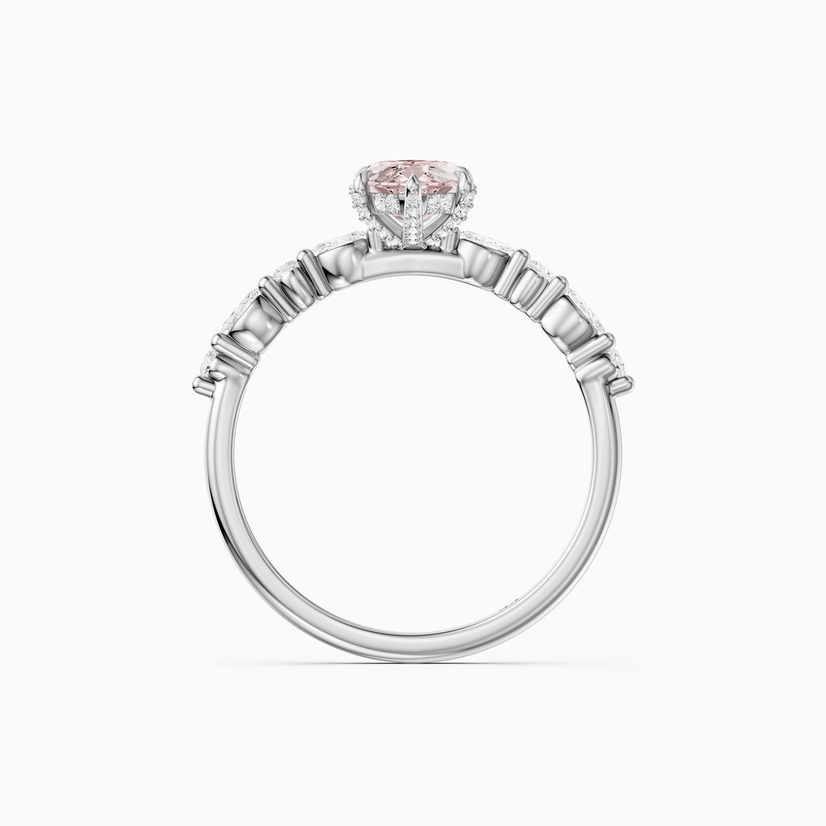 Neve Marquise Pink Lab Grown Diamond Side Stones Hidden Halo Ring