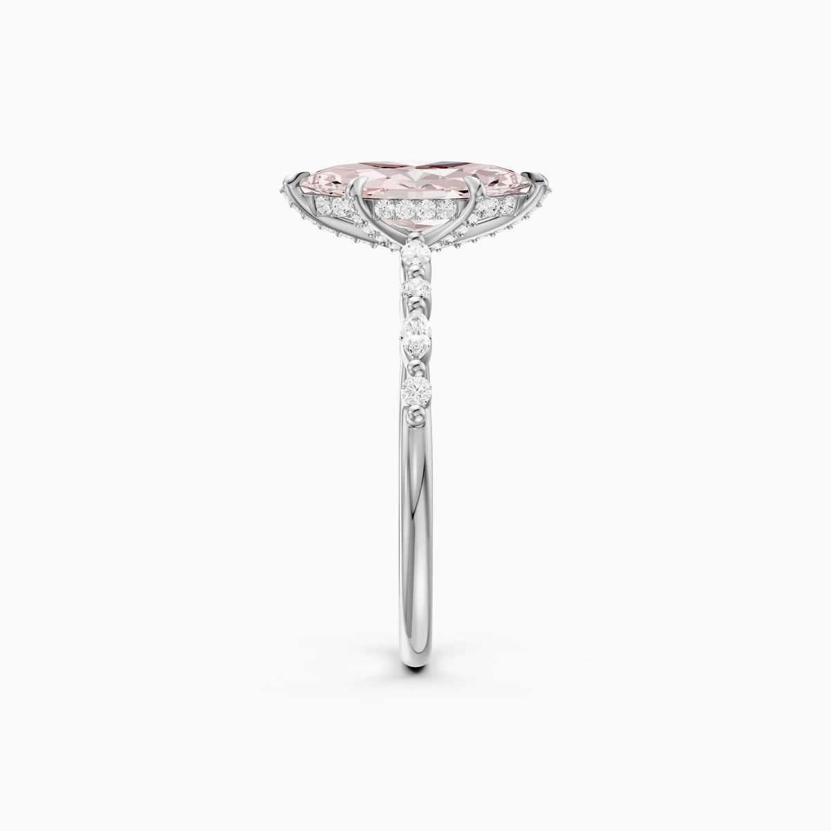 Neve Marquise Pink Lab Grown Diamond Side Stones Hidden Halo Ring