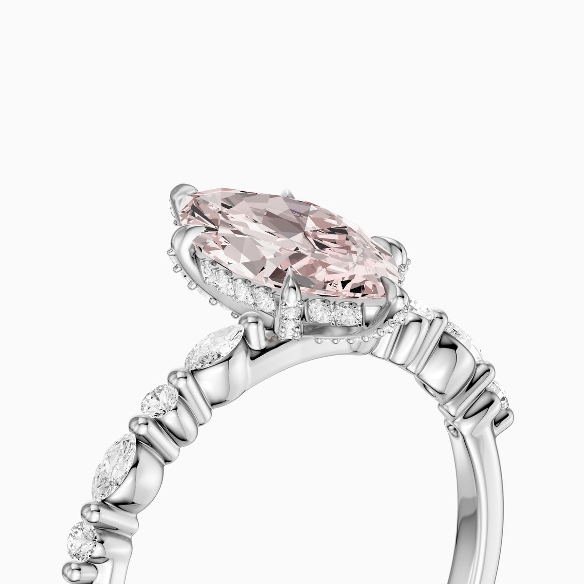 Neve Marquise Pink Lab Grown Diamond Side Stones Hidden Halo Ring