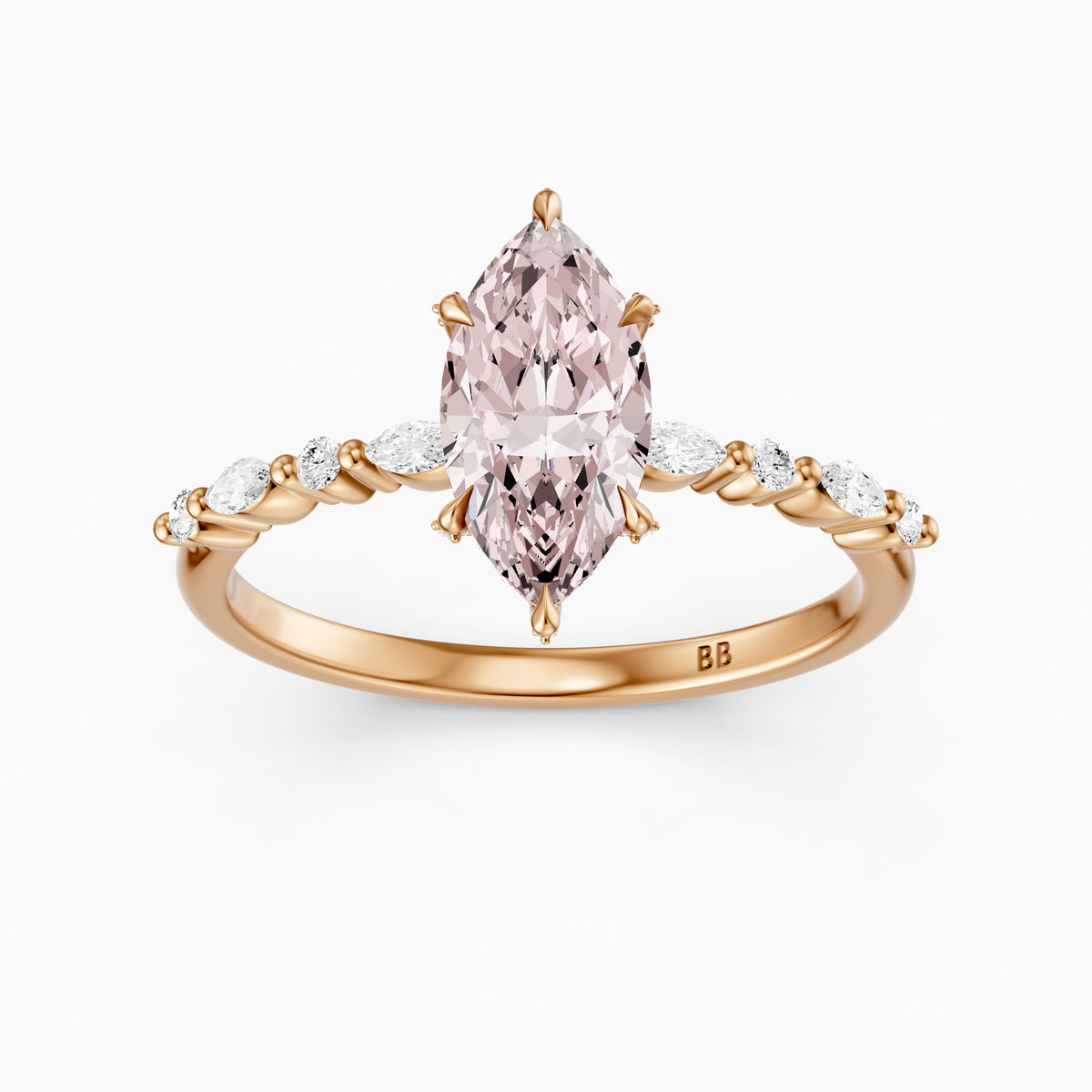Neve Marquise Pink Lab Grown Diamond Side Stones Hidden Halo Ring