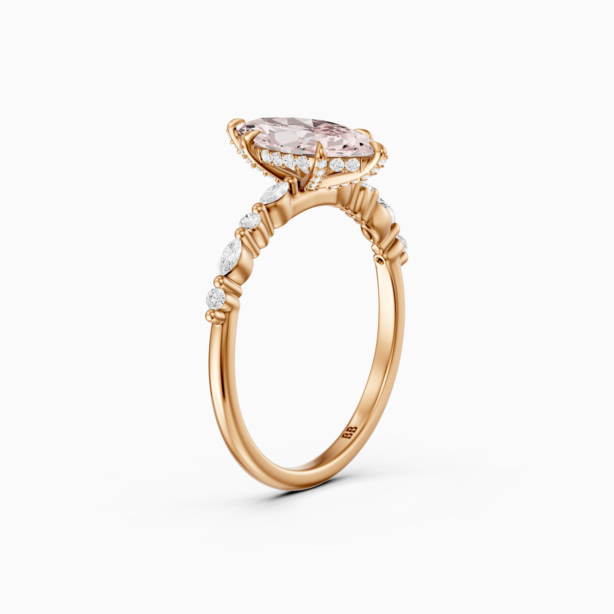 Neve Marquise Pink Lab Grown Diamond Side Stones Hidden Halo Ring