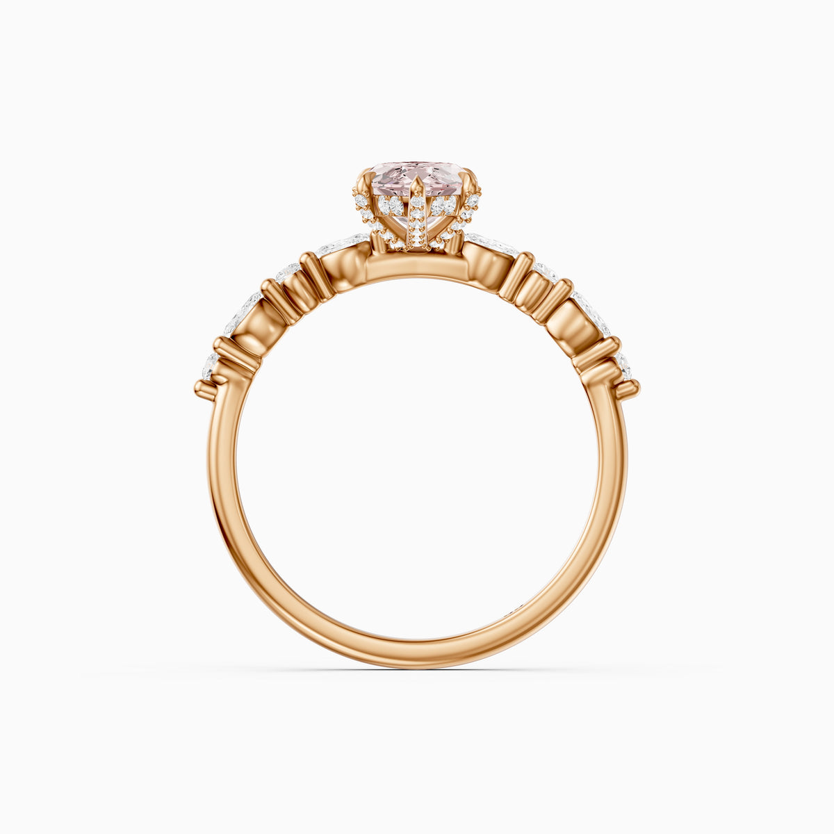 Neve Marquise Pink Lab Grown Diamond Side Stones Hidden Halo Ring